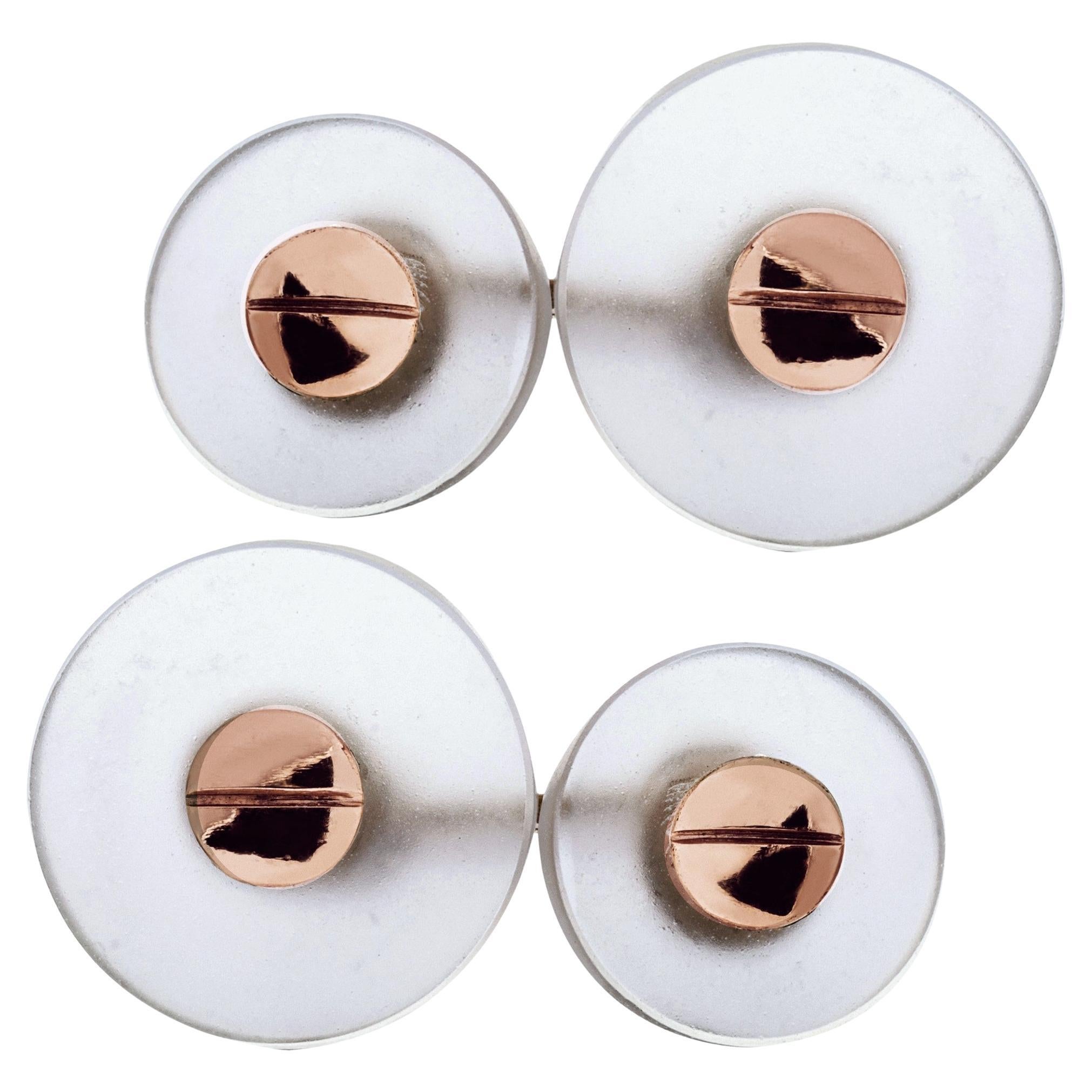 Alex Jona Rock Crystal 18 Karat Rose Gold Button Cufflinks