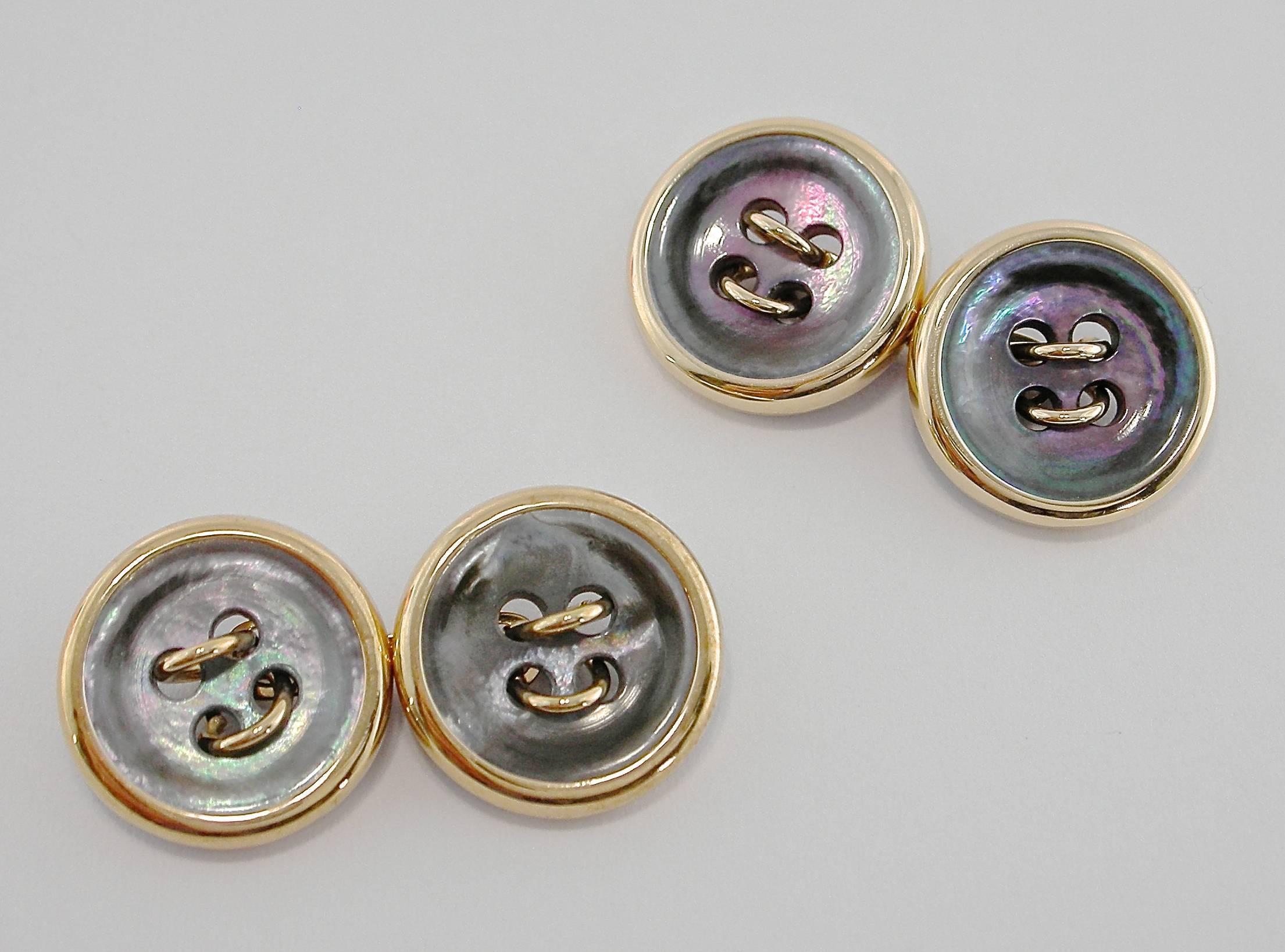 Jona Mother-of-Pearl 9 karat Rose Gold Button Cufflinks In New Condition In Torino, IT