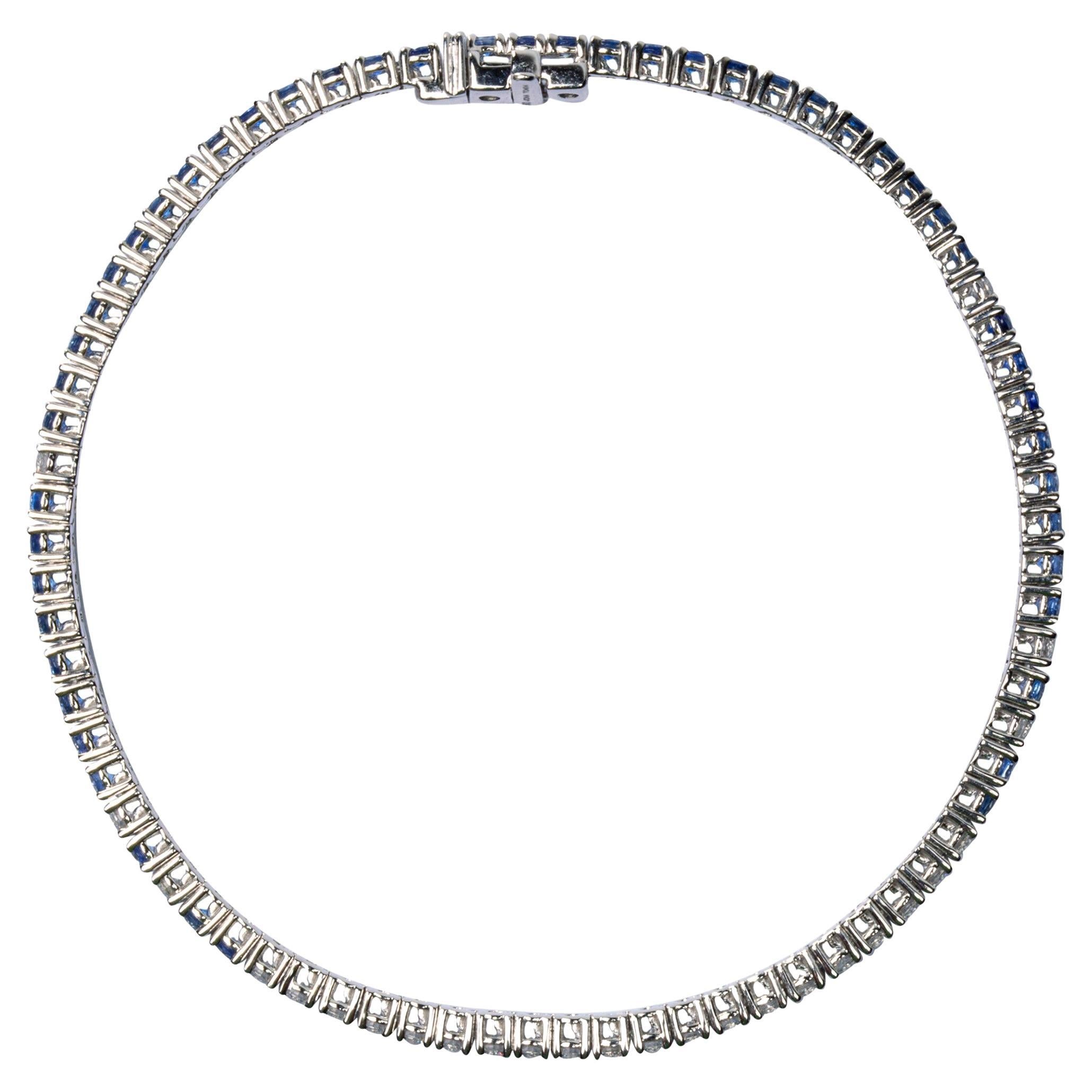 Contemporain Alex Jona Bracelet tennis en or blanc 18 carats avec saphir bleu et diamant blanc en vente