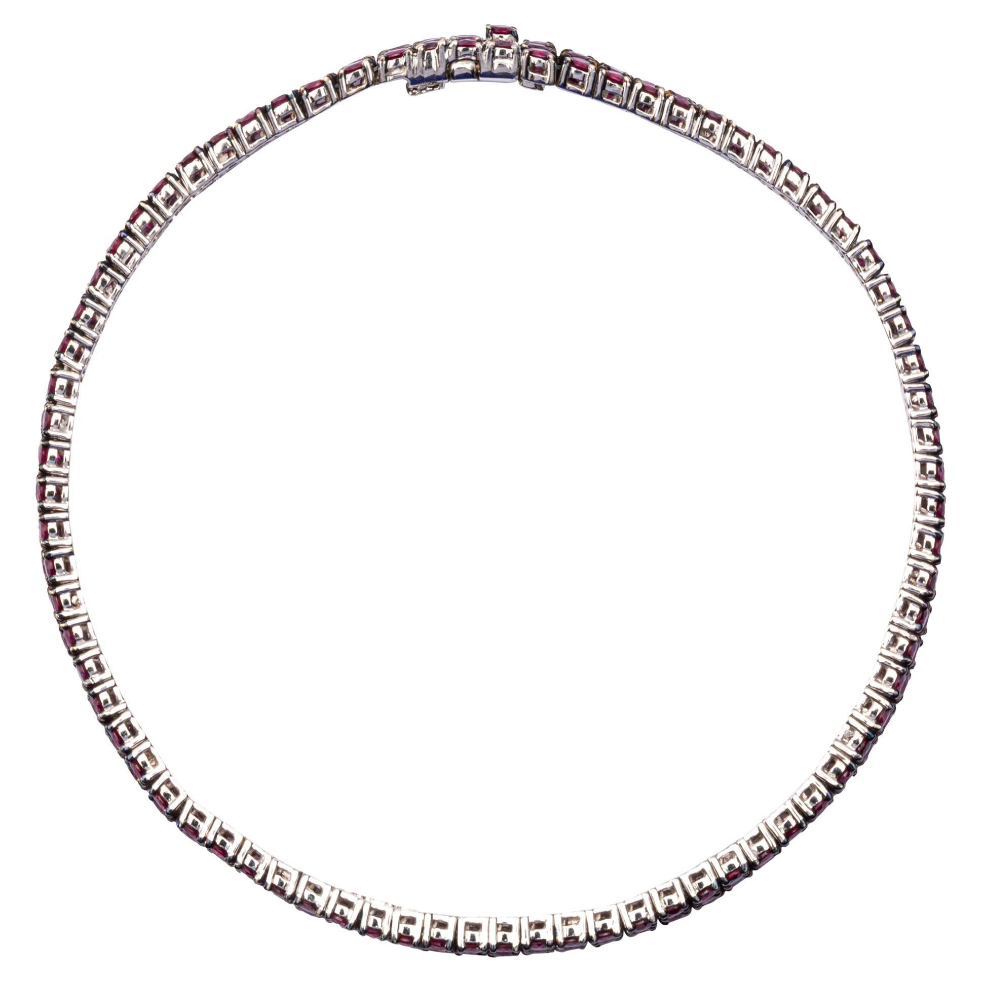 Alex Jona Three-Row Ruby 18 Karat White Gold Tennis Bracelet For Sale 2
