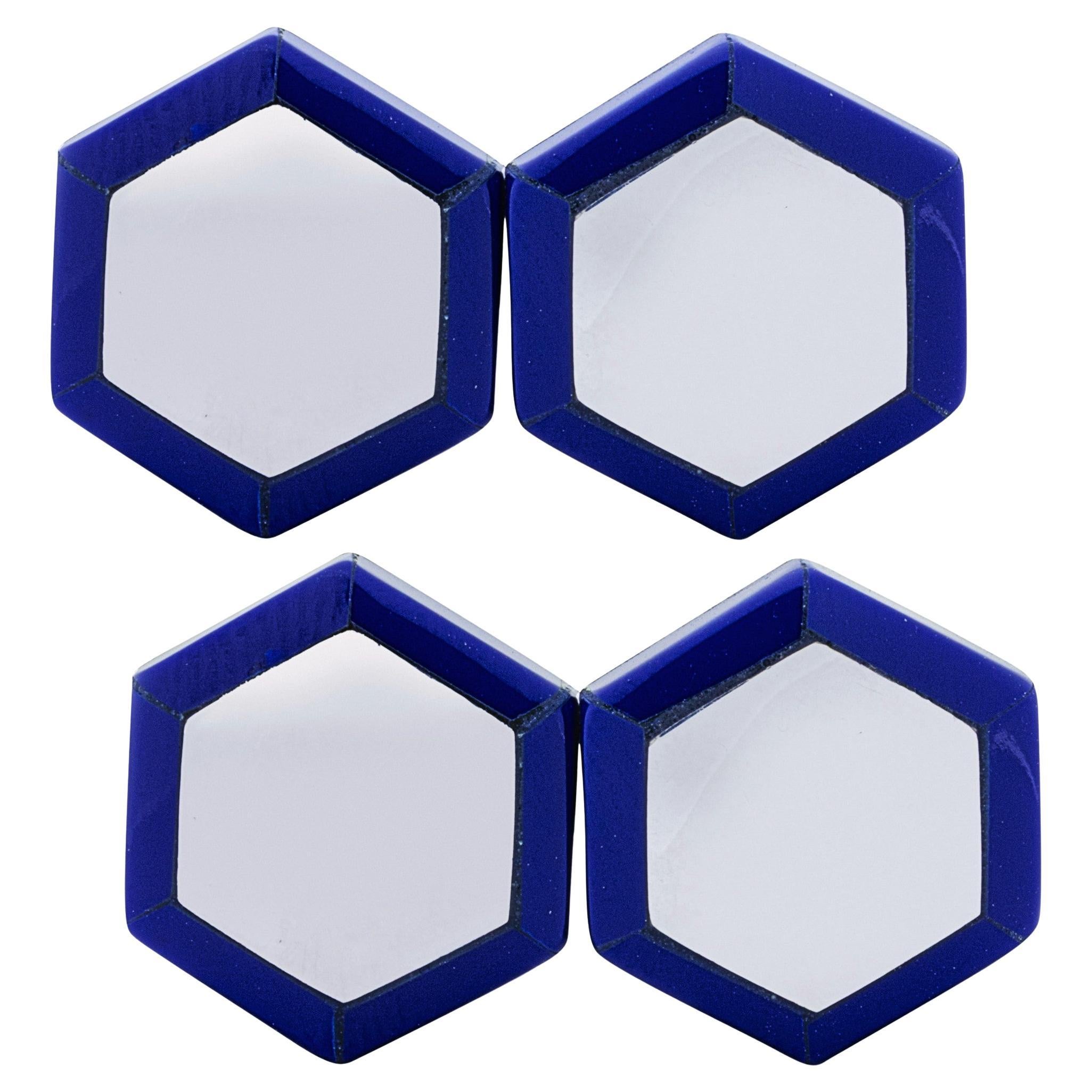 Alex Jona Sterling Silver Enamel Hexagonal Cufflinks