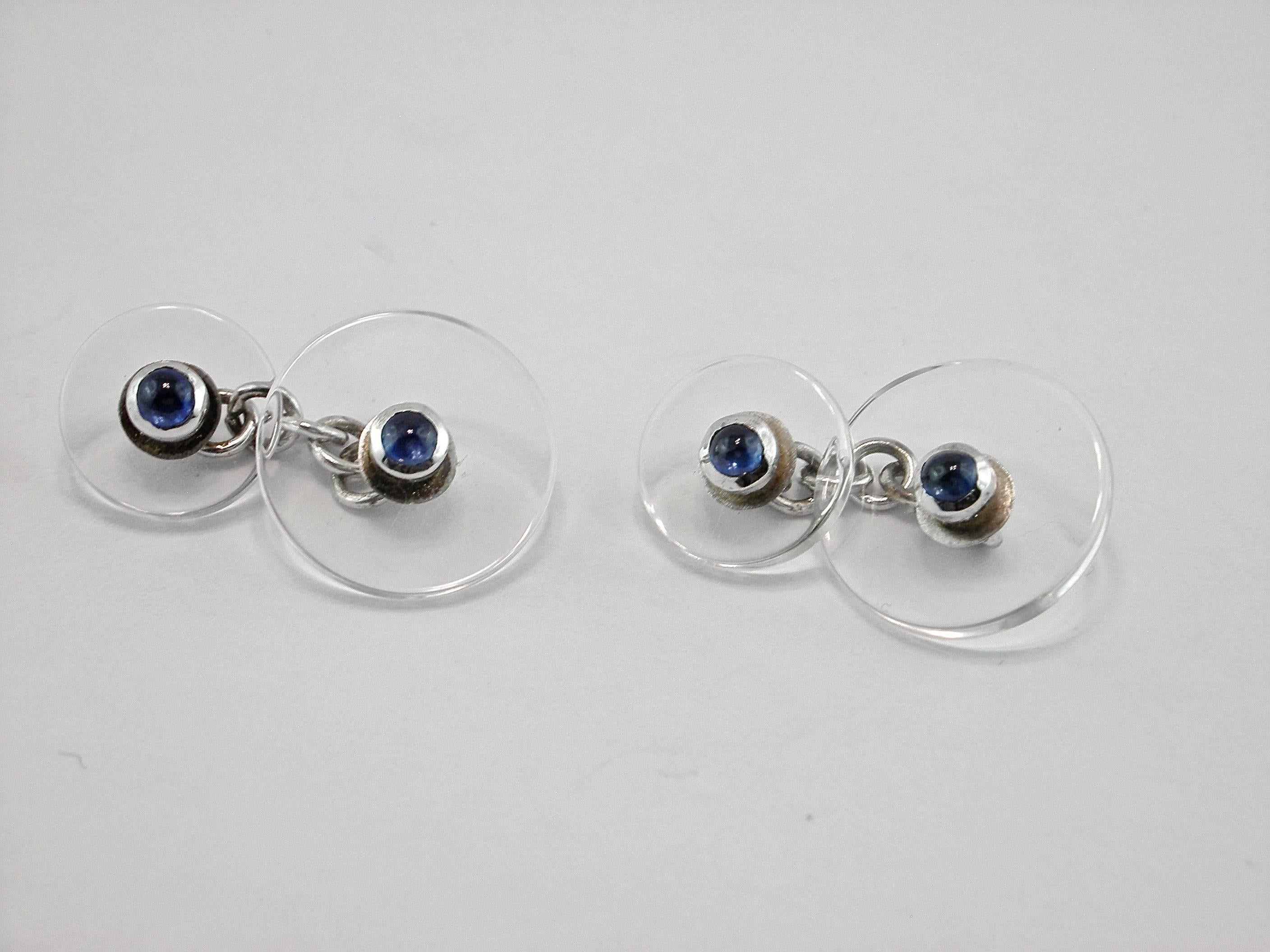 Jona Rock Crystal Sapphire and Silver Cufflinks In New Condition In Torino, IT
