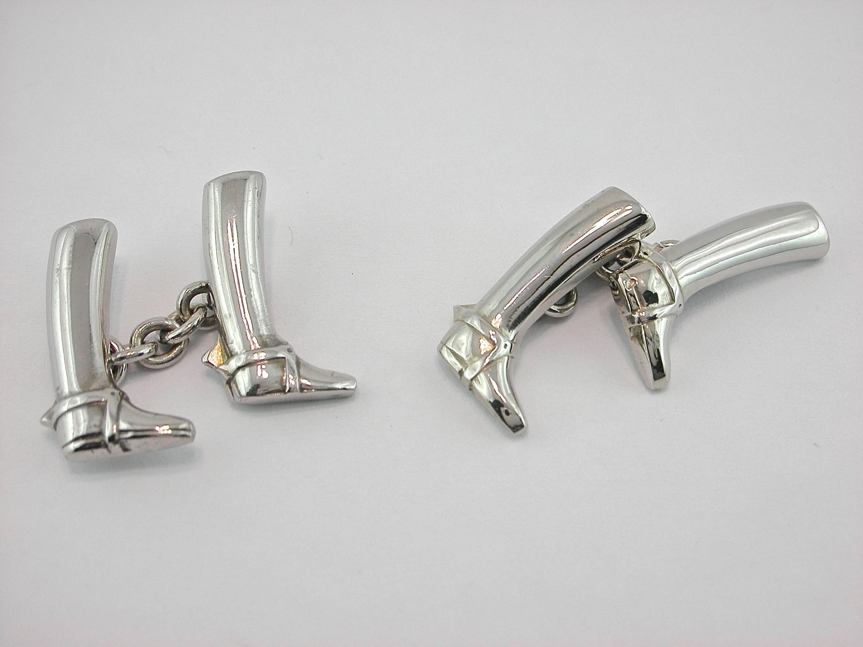 Jona Sterling Silver Boot Equestrian Cufflinks In New Condition In Torino, IT