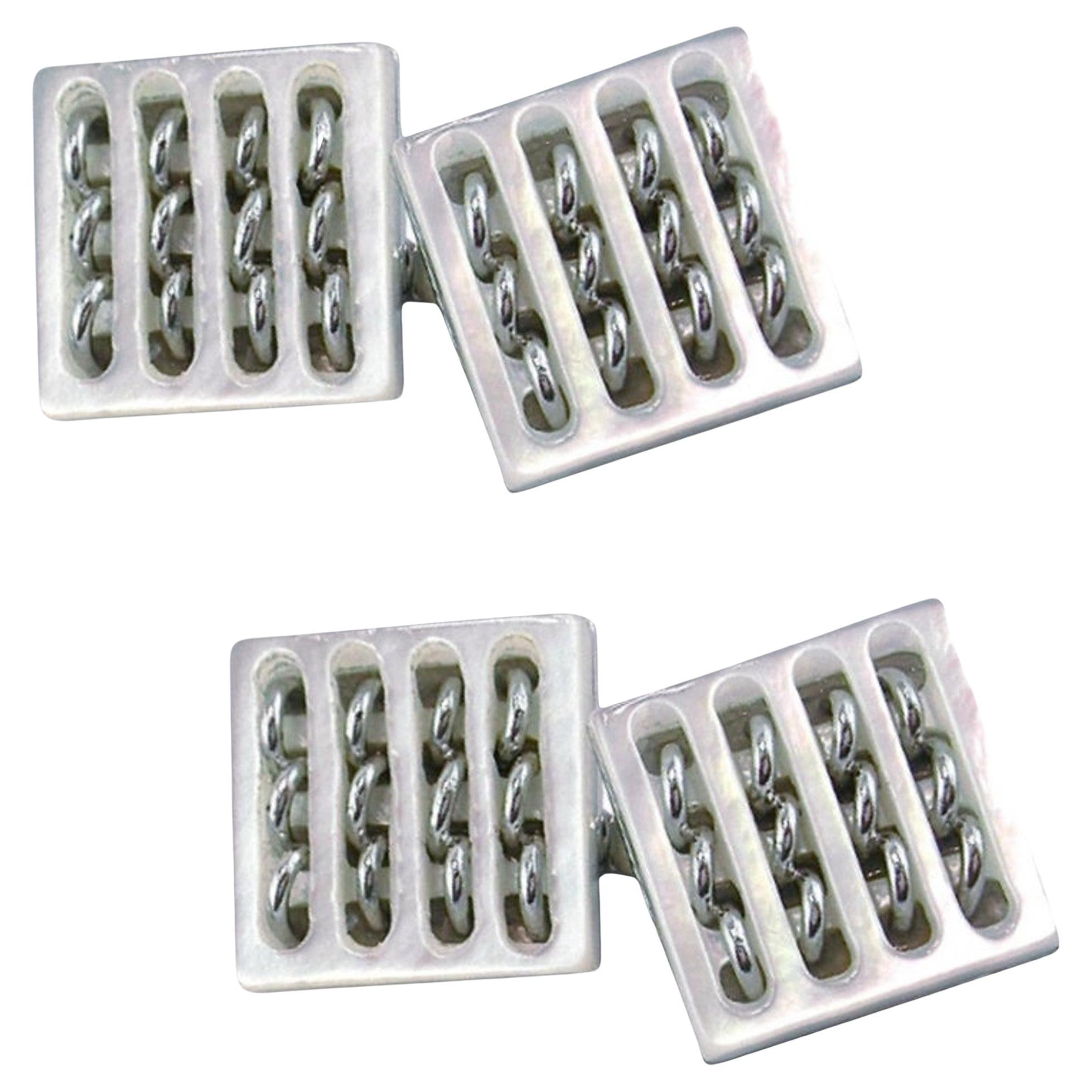 Gemelli quadrati in argento Sterling Mother of Pearl di Alex Jona in vendita