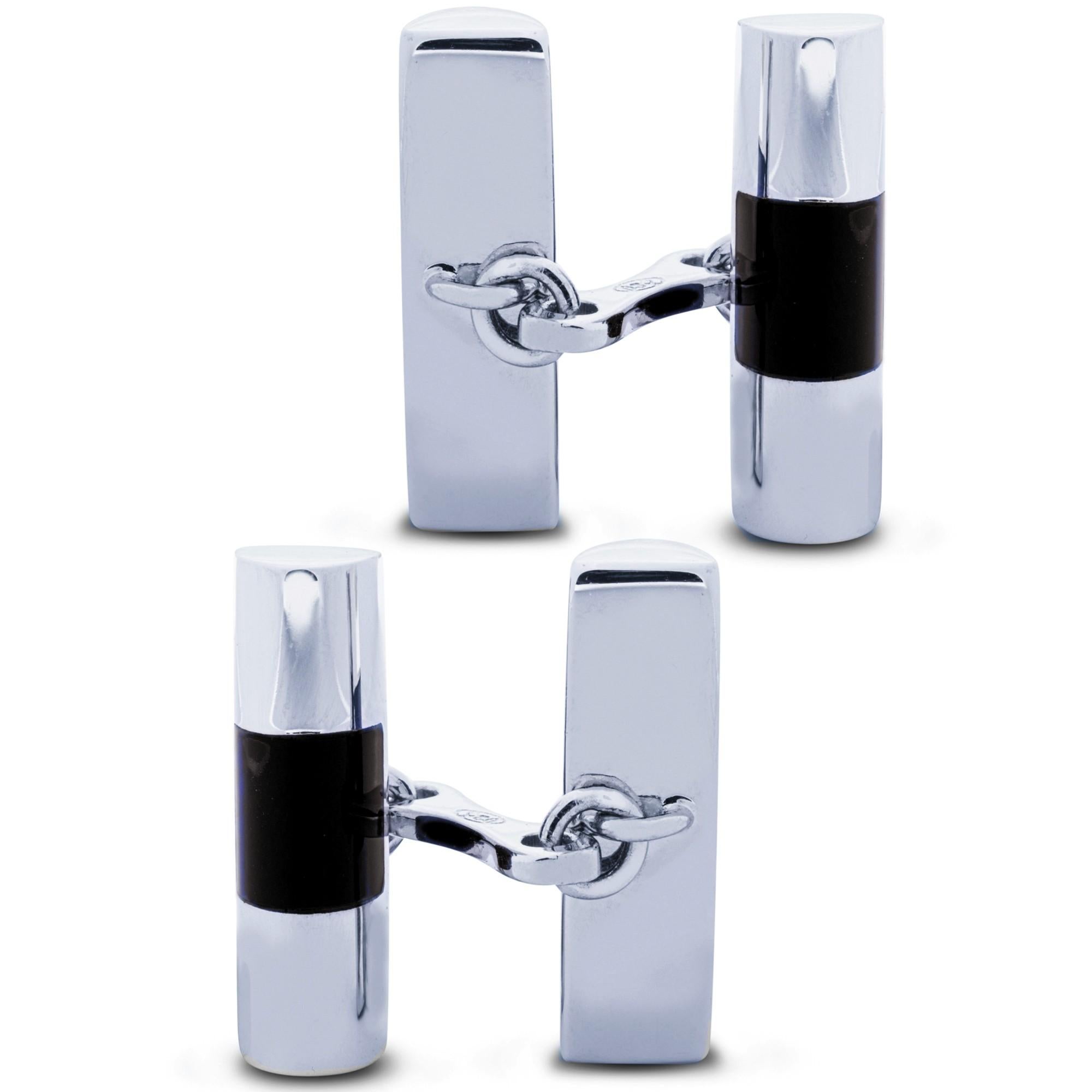 Mixed Cut Alex Jona Onyx Sterling Silver Bar Cufflinks For Sale