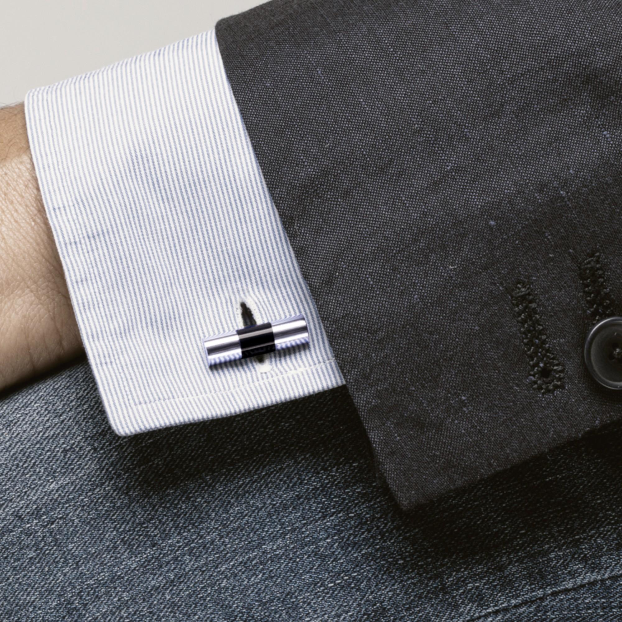 Alex Jona Onyx Sterling Silver Bar Cufflinks In New Condition For Sale In Lugano, CH
