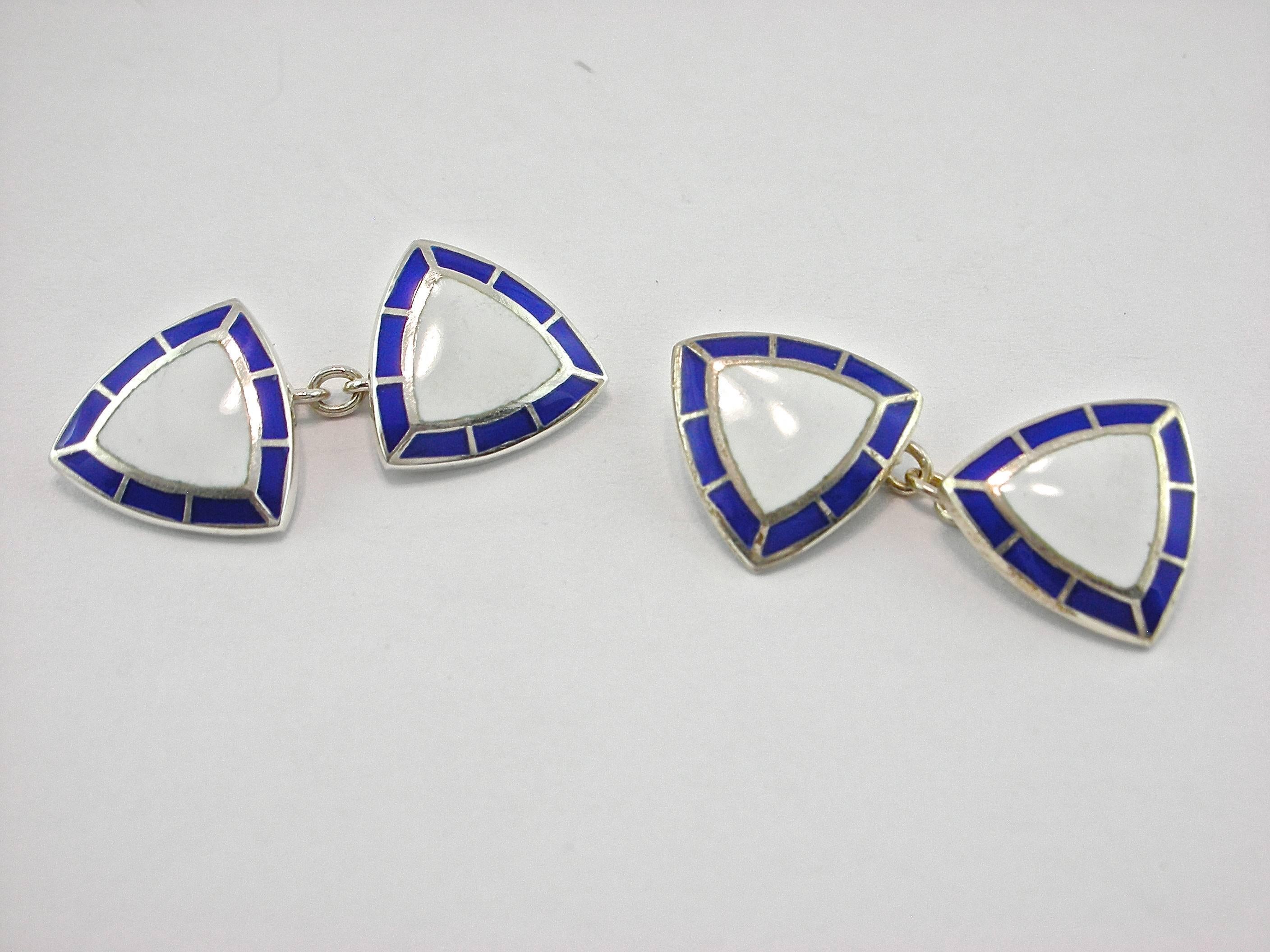 Alex Jona Blue and White Enamel Sterling Silver Cufflinks In New Condition In Torino, IT