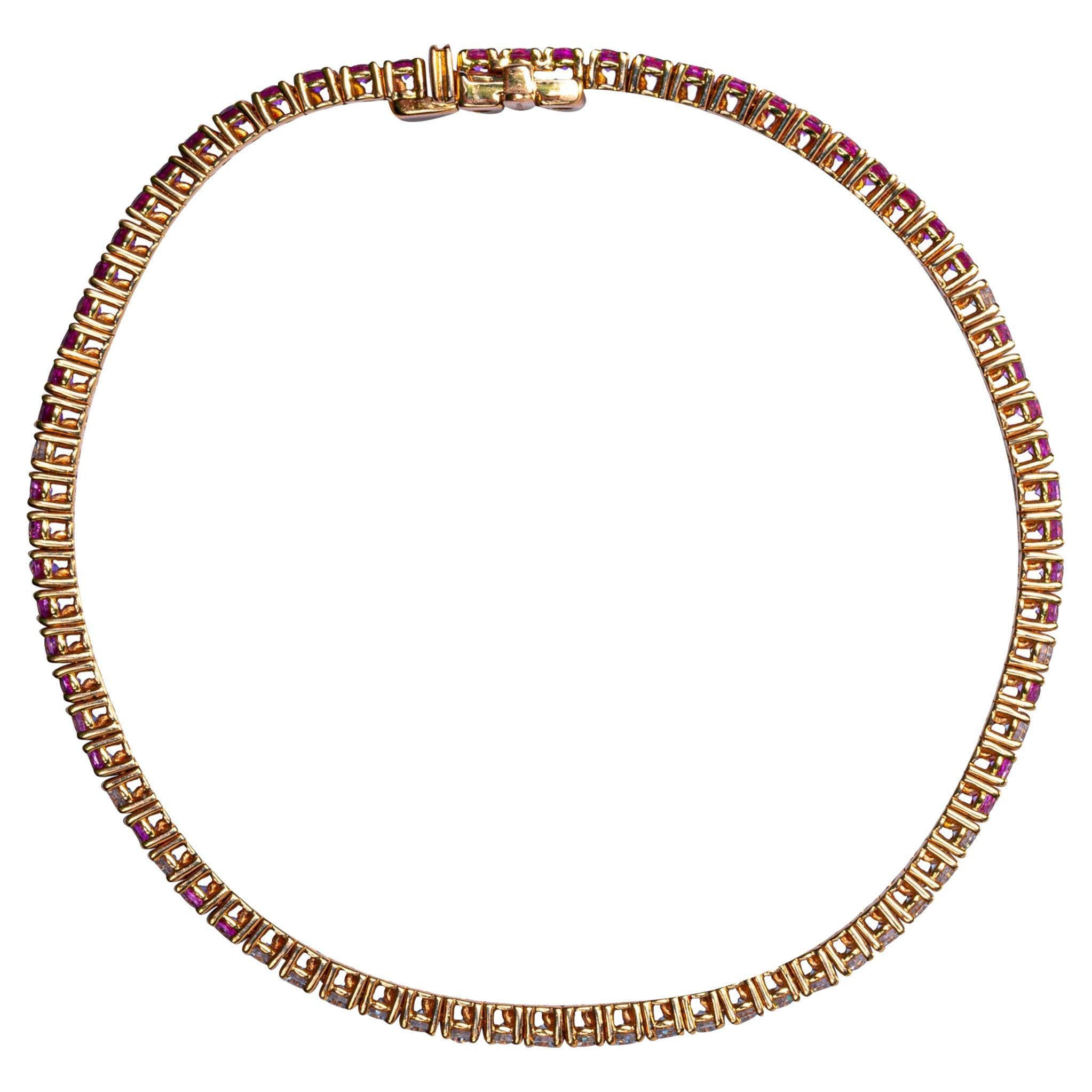 Taille ronde Alex Jona, bracelet tennis en or rose 18 carats avec saphirs roses et diamants blancs en vente