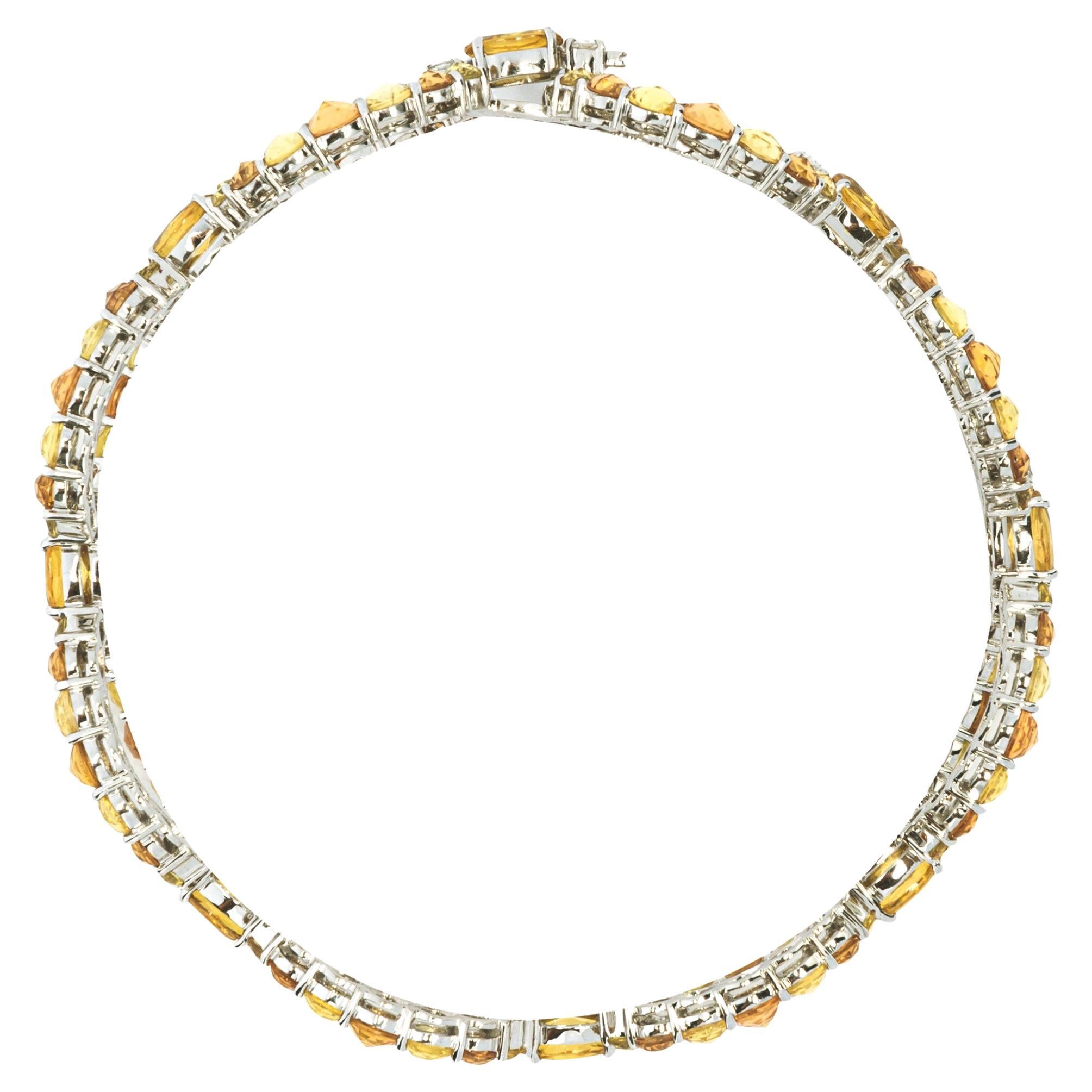 Rose Cut Alex Jona Yellow and Orange Sapphire White Diamond 18 Karat White Gold Bracelet For Sale