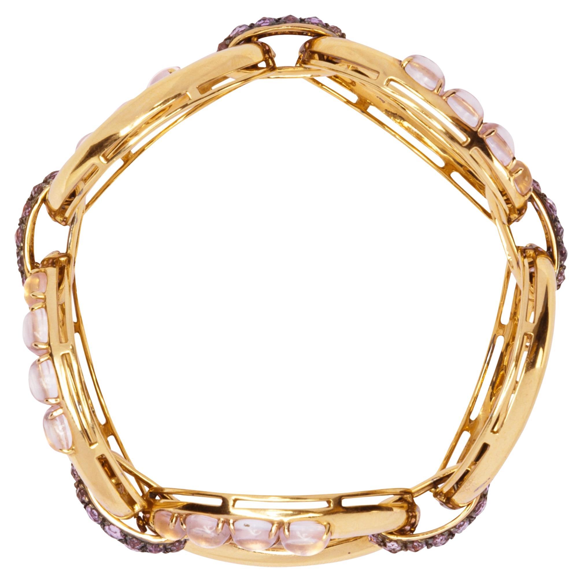 Cabochon Alex Jona Pink Sapphire Moonstone 18 Karat Rose Gold Link Bracelet For Sale