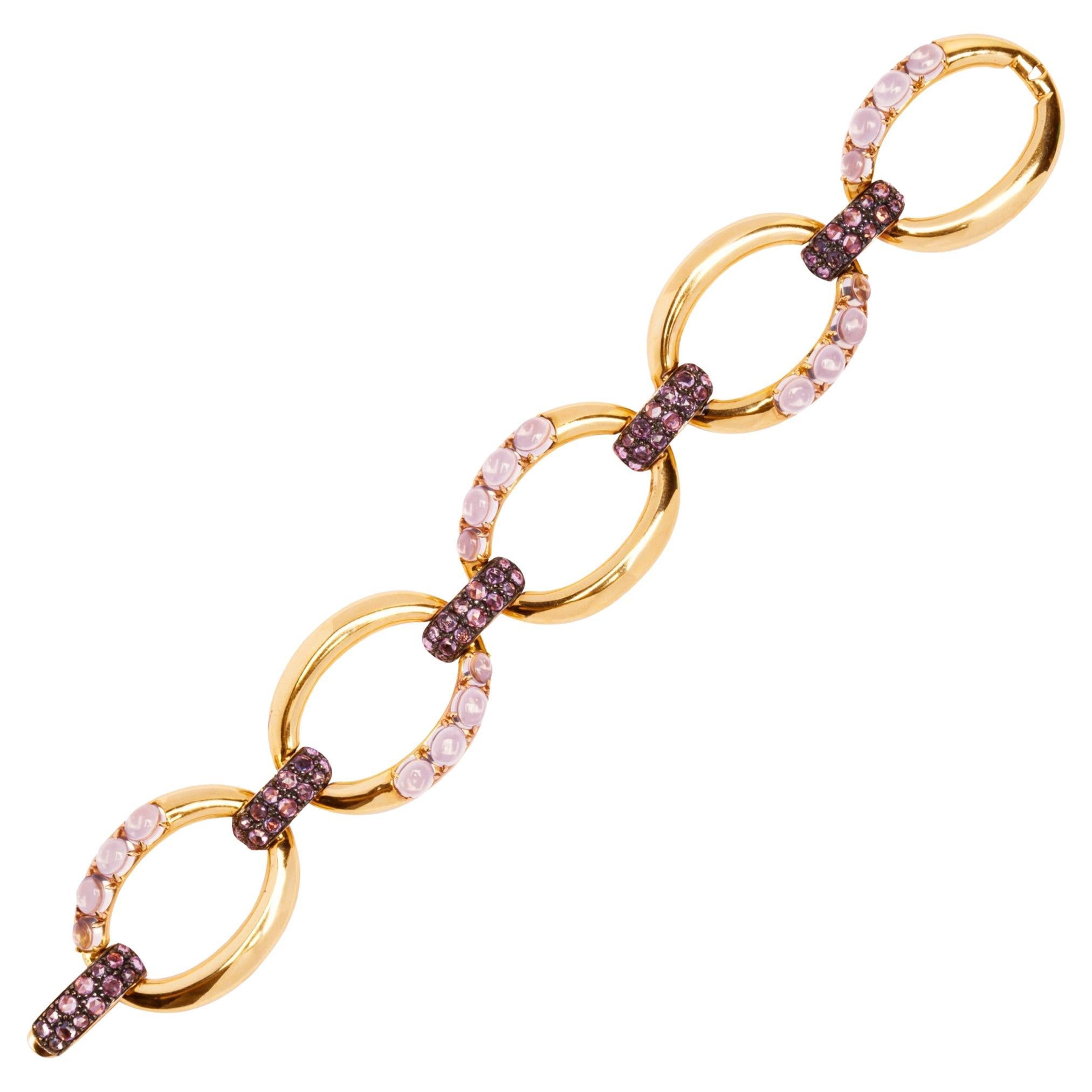 Alex Jona Gliederarmband aus 18 Karat Roségold mit rosa Saphiren und Mondsteinen