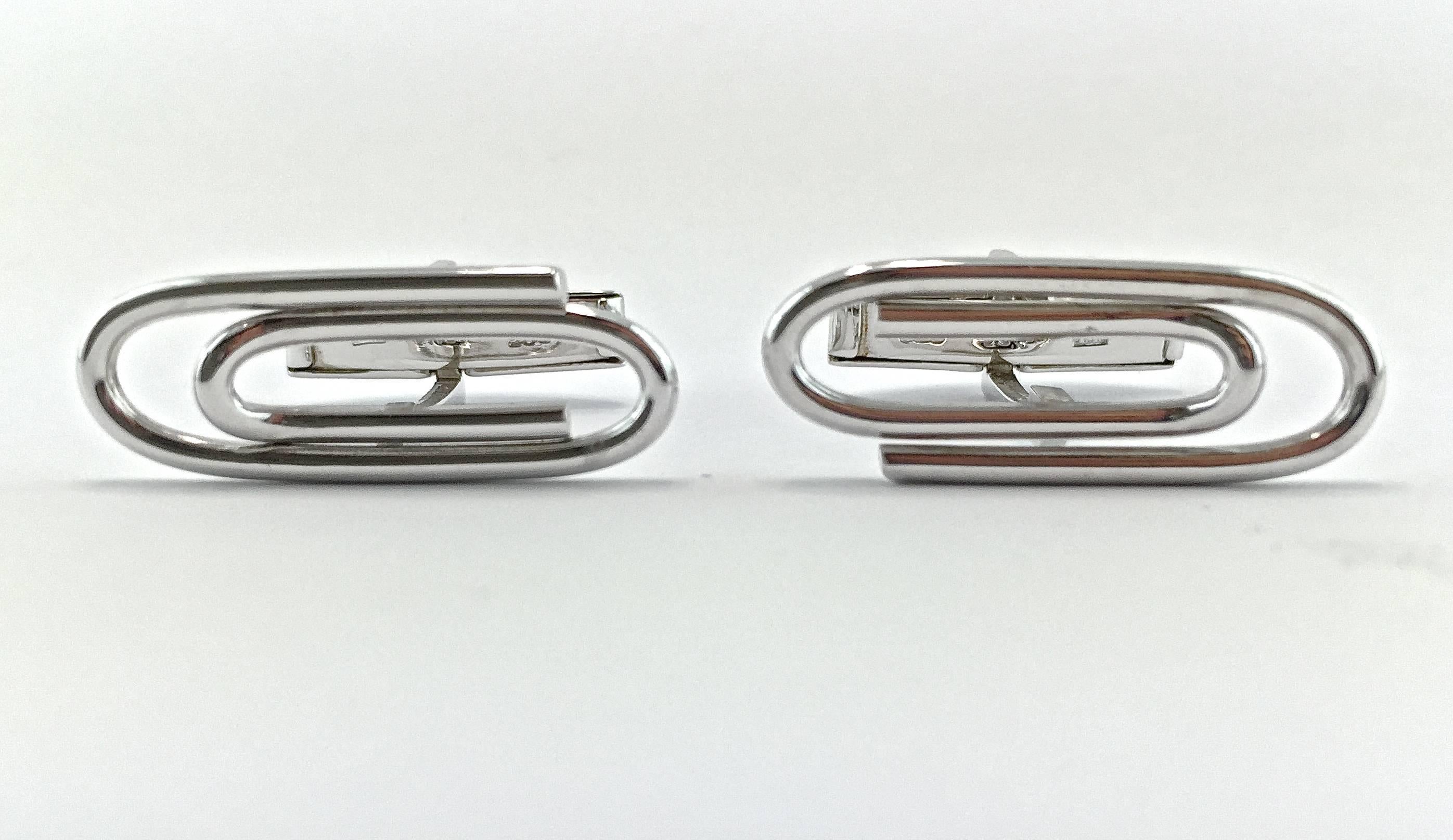 Jona Sterling Silver Paperclip Cufflinks In New Condition In Torino, IT