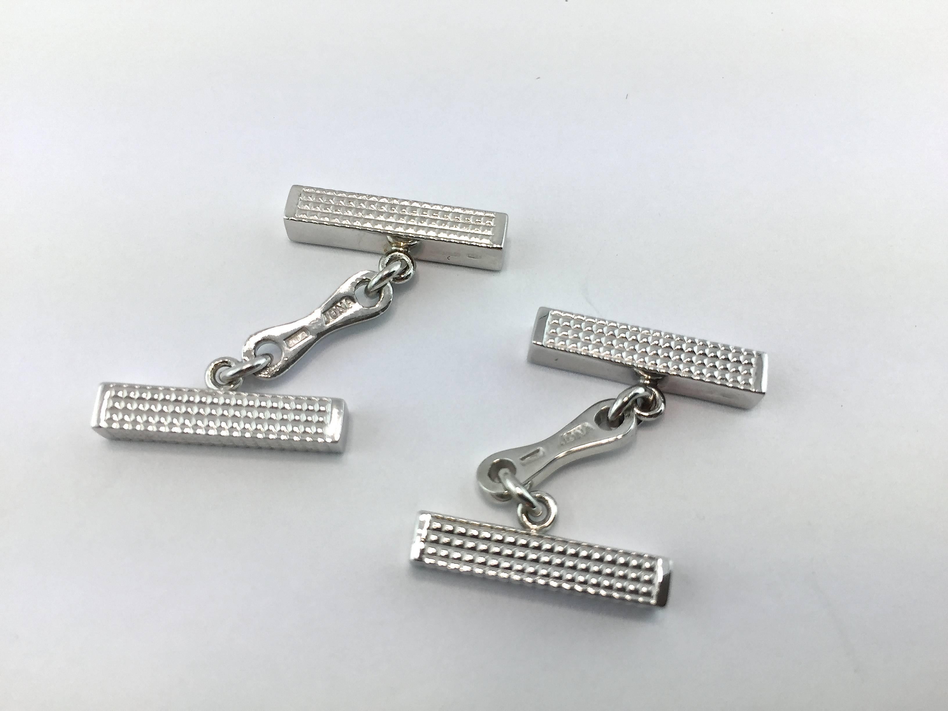 Jona Guilloché Sterling Silver Bar Cufflinks In New Condition In Torino, IT