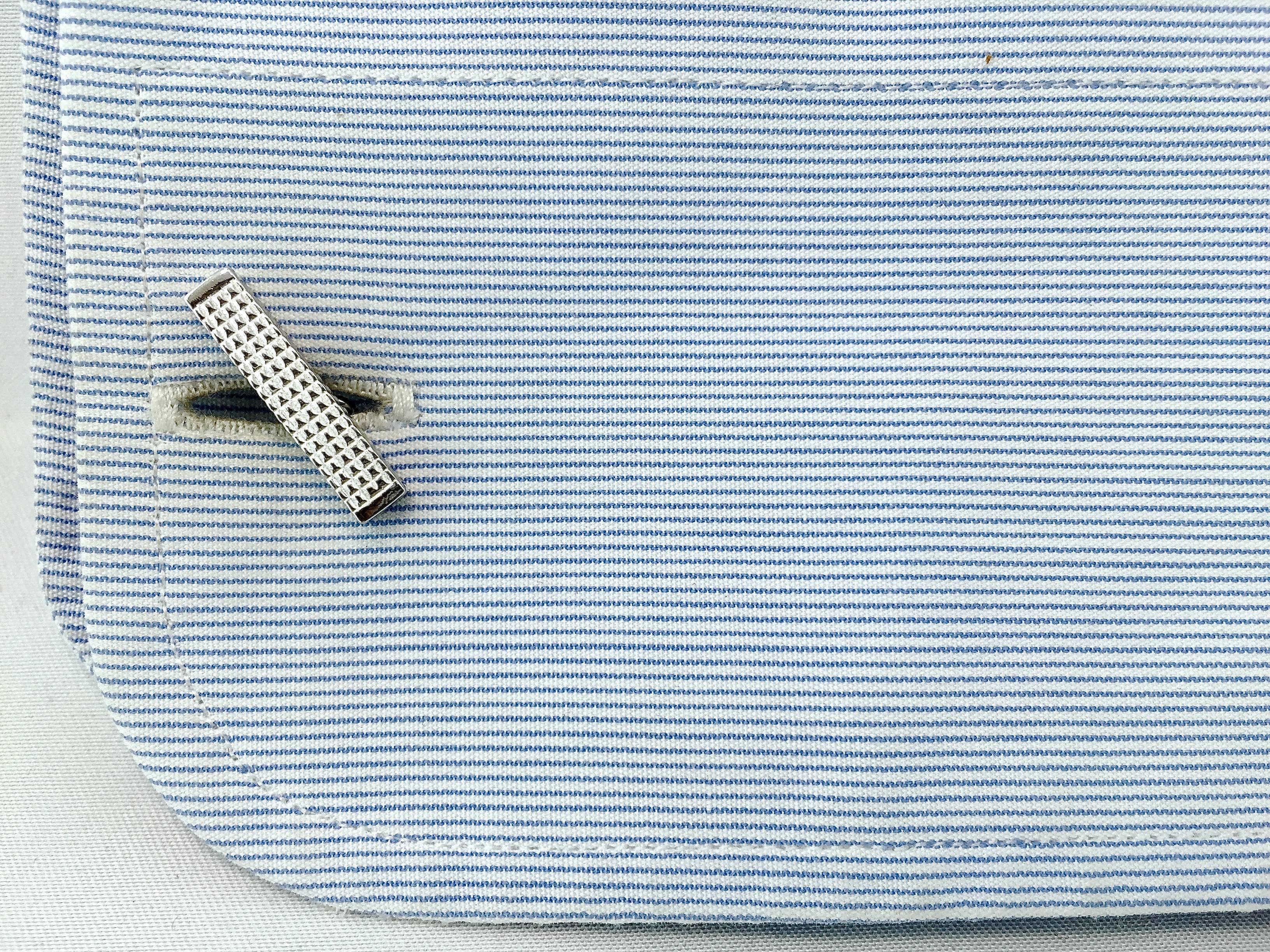 Jona design collection, hand crafted in Italy, sterling silver guilloché bar cufflinks. Marked 