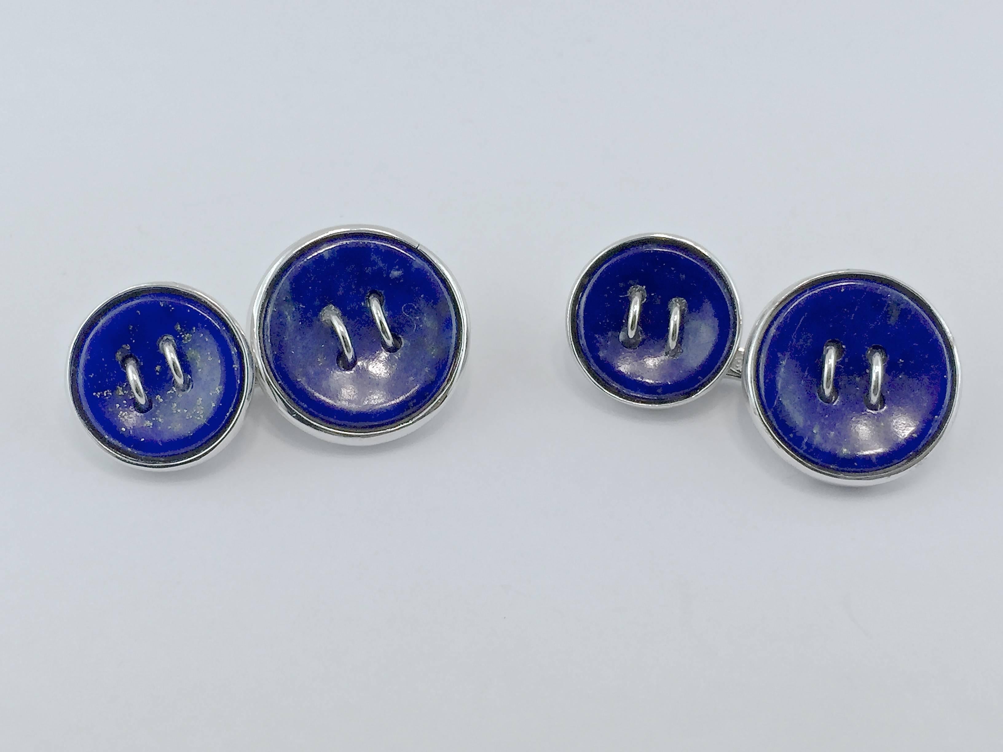 Jona Lapis Lazuli Sterling Silver Button Cufflinks In New Condition In Torino, IT