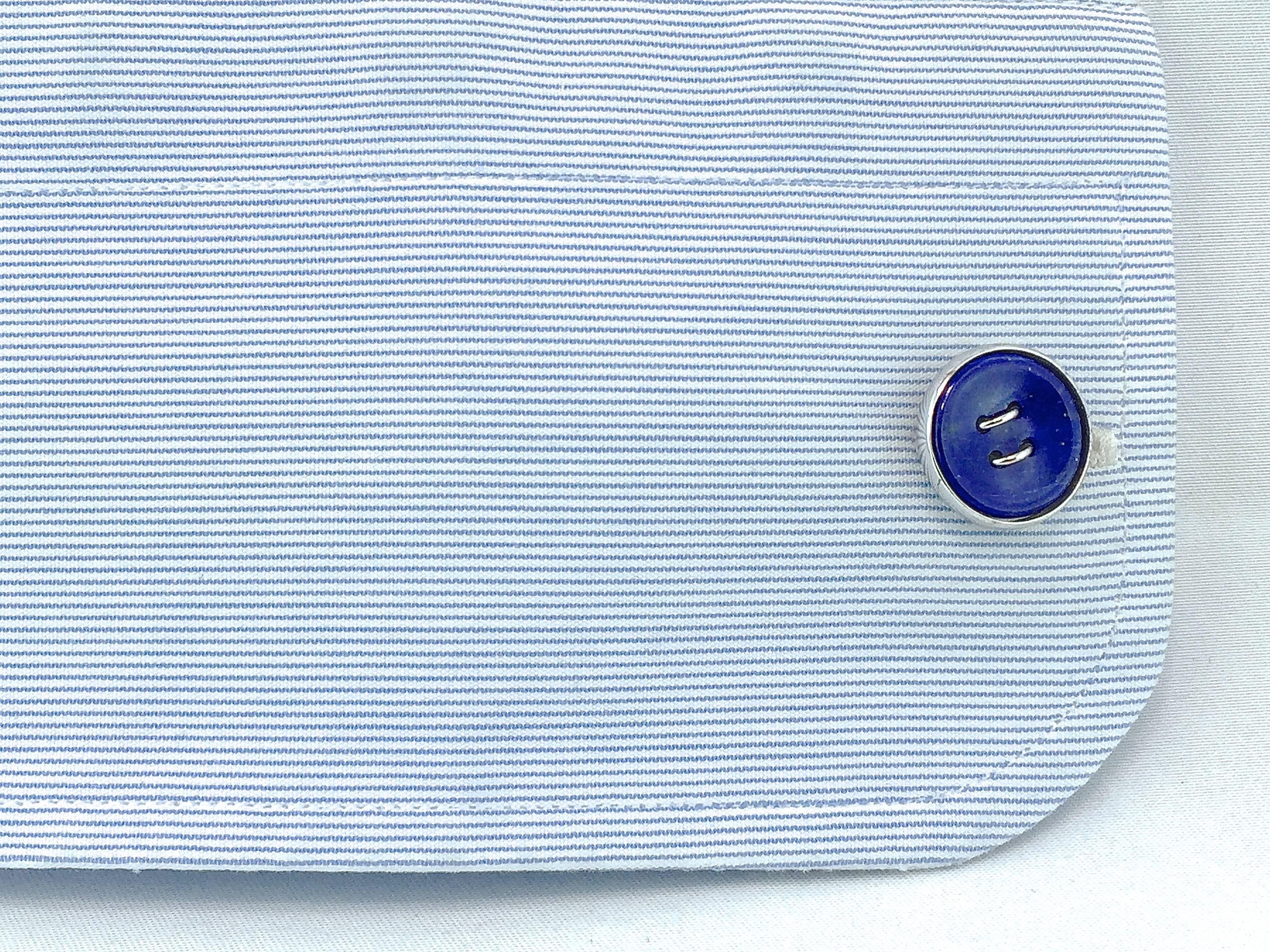 Jona design collection, hand crafted in Italy, lapis lazuli sterling silver button cufflinks.
Bigger button diameter: 0.61