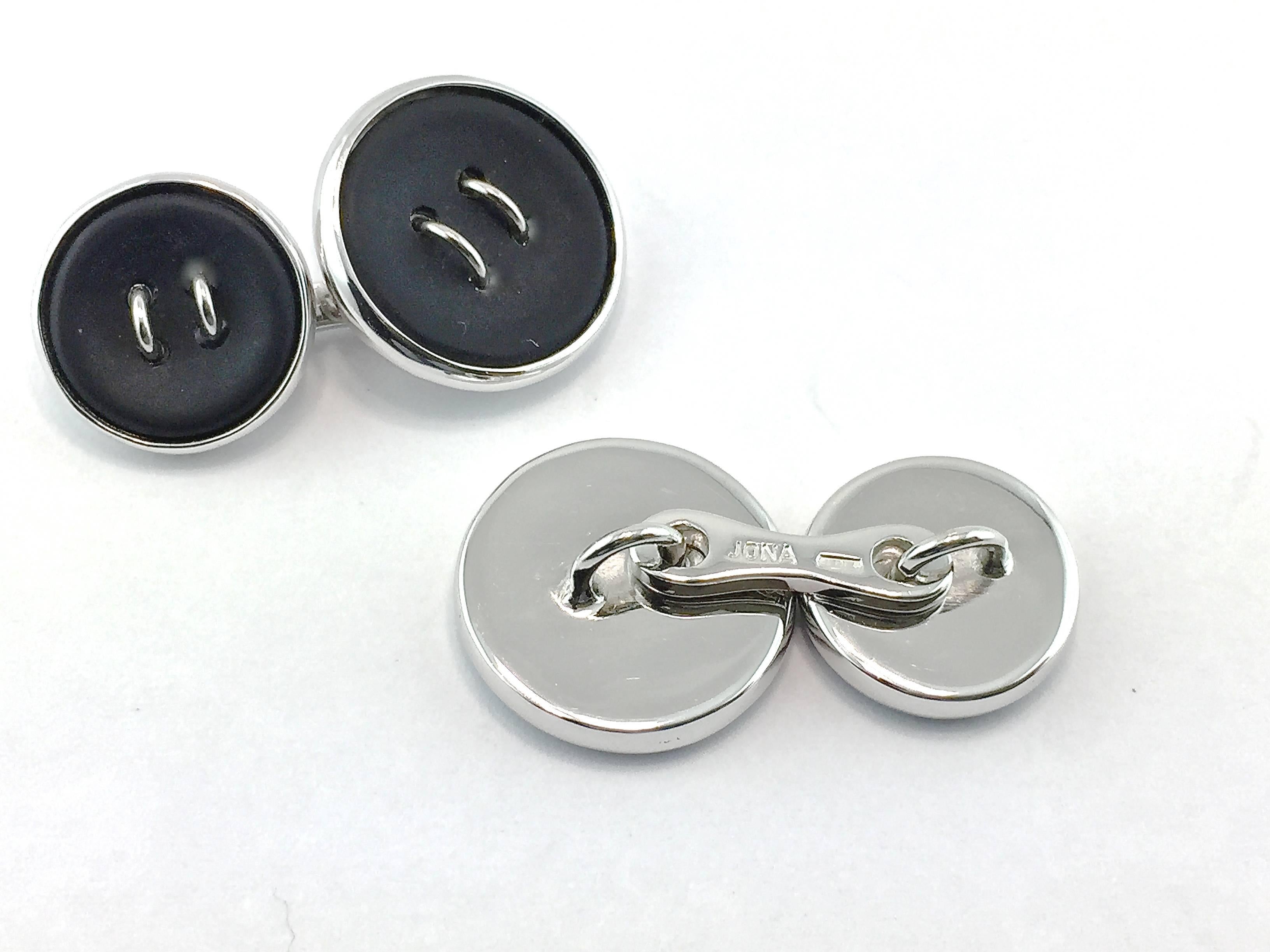 Jona design collection, hand crafted in Italy, sterling silver cufflinks with onyx buttons.
Bigger button diameter: 0.61 in. Smaller button diameter: 0.50 in.
All Jona jewelry is new and has never been previously owned or worn.