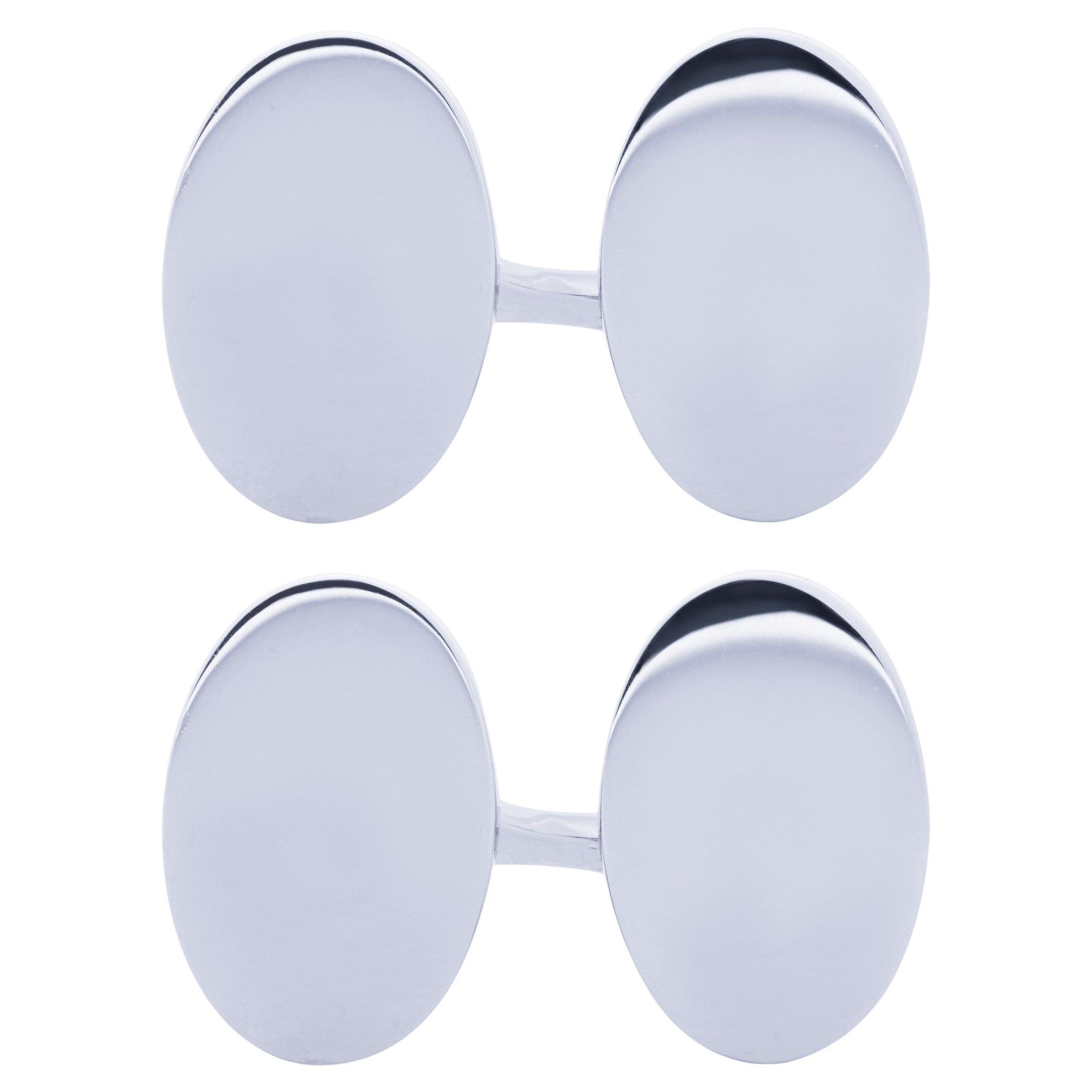 Alex Jona Sterling Silver Plain Oval Engravable Cufflinks