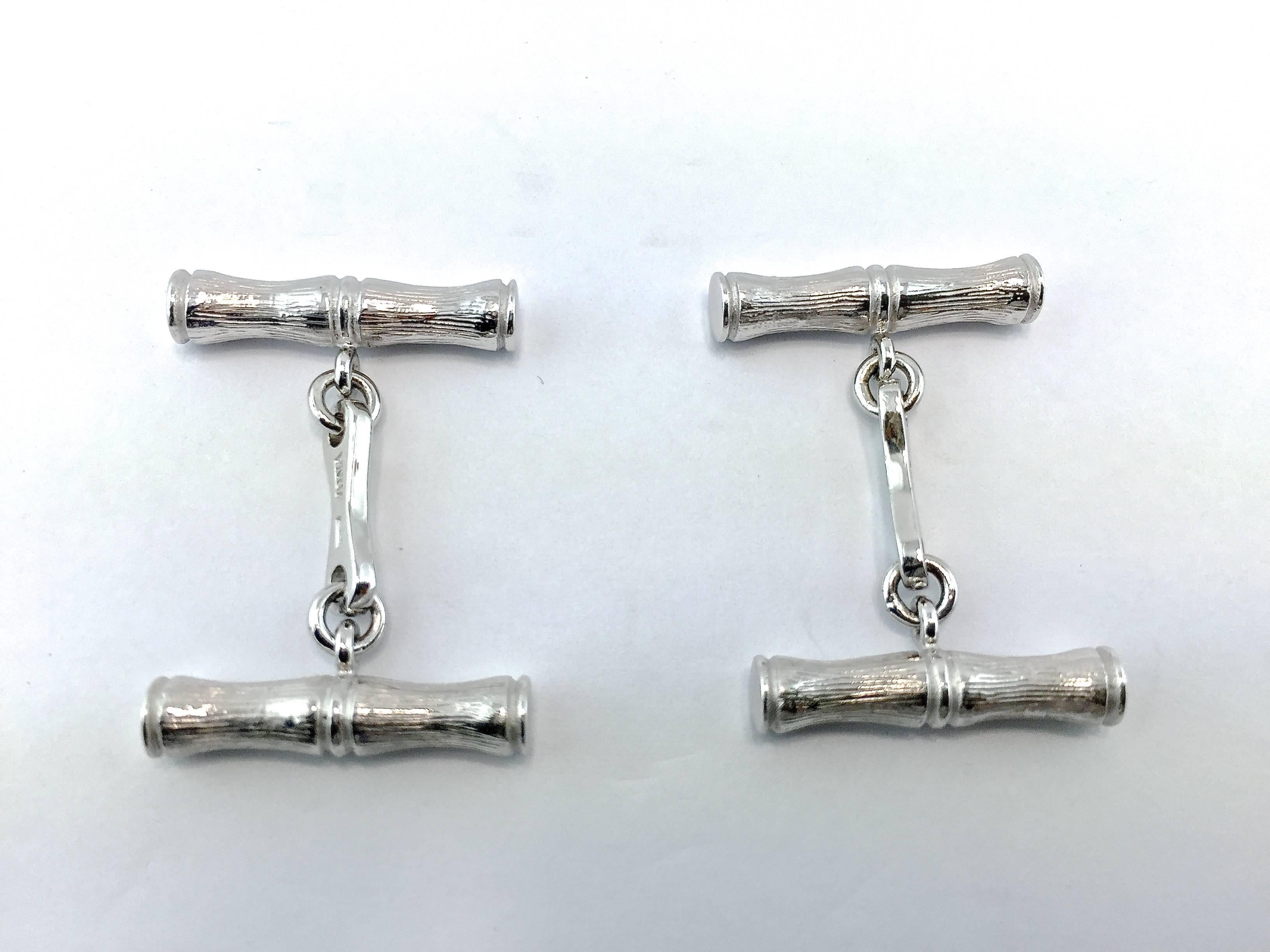 Jona Sterling Silver Bamboo Bar Cufflinks In New Condition In Torino, IT