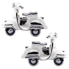 Alex Jona White Enamel Silver Scooter Cufflinks