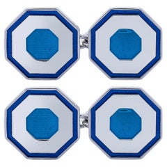 Alex Jona Blue Enamel Sterling Silver Cufflinks