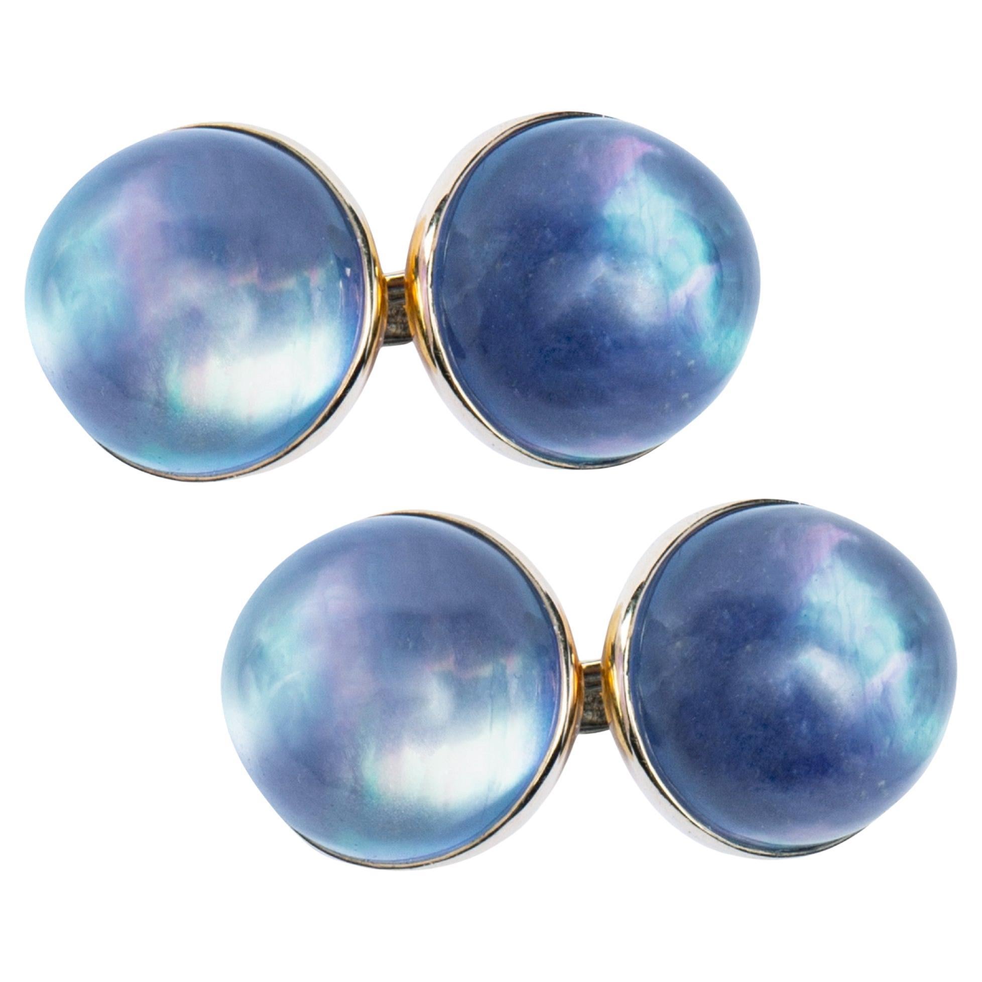 Alex Jona Lapis Lazuli Quartz 18 Karat Yellow Gold Cuff Links For Sale