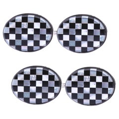 Alex Jona Chequer Onyx Oval Sterling Silver Cufflinks