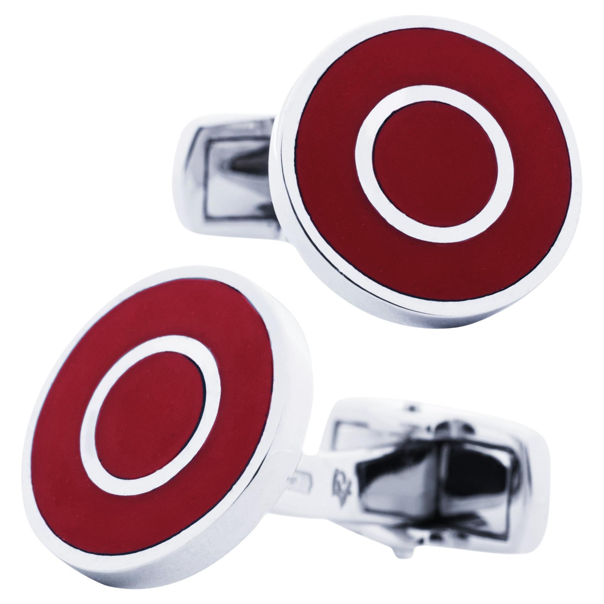 Alex Jona Sterling Silver Red Enamel Cufflinks