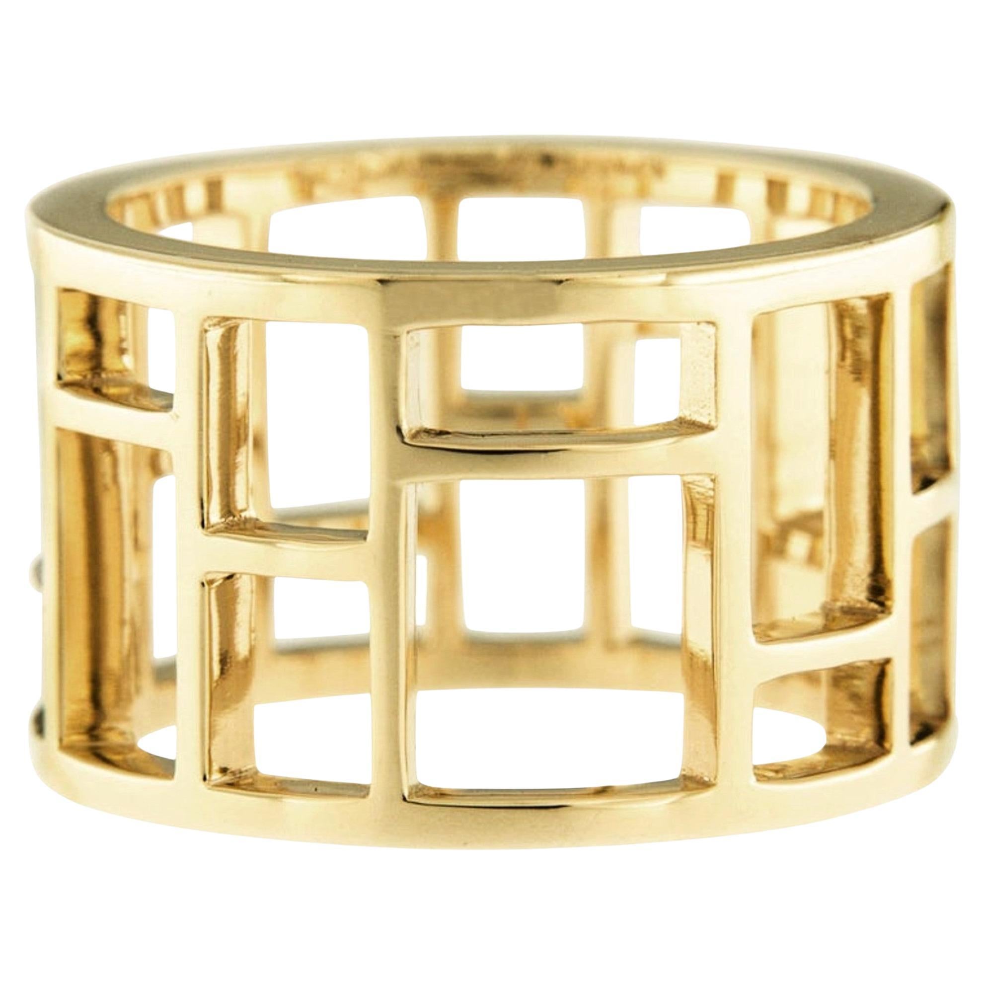 Alex Jona 18 Karat Yellow Gold Geometric Open Band Ring For Sale