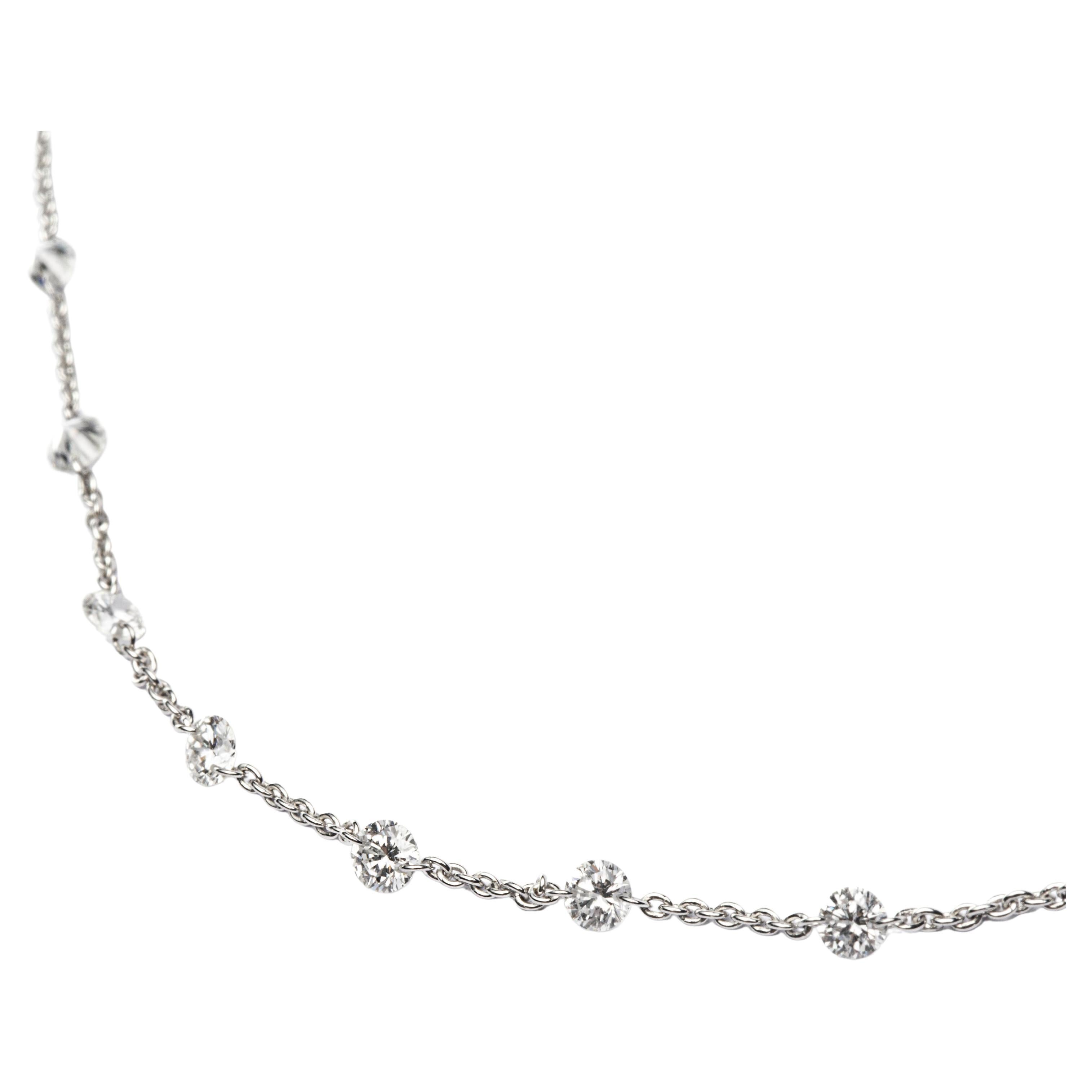 Alex Jona Halskette aus 18 Karat Weißgold mit schwebenden weißen Diamanten im Angebot