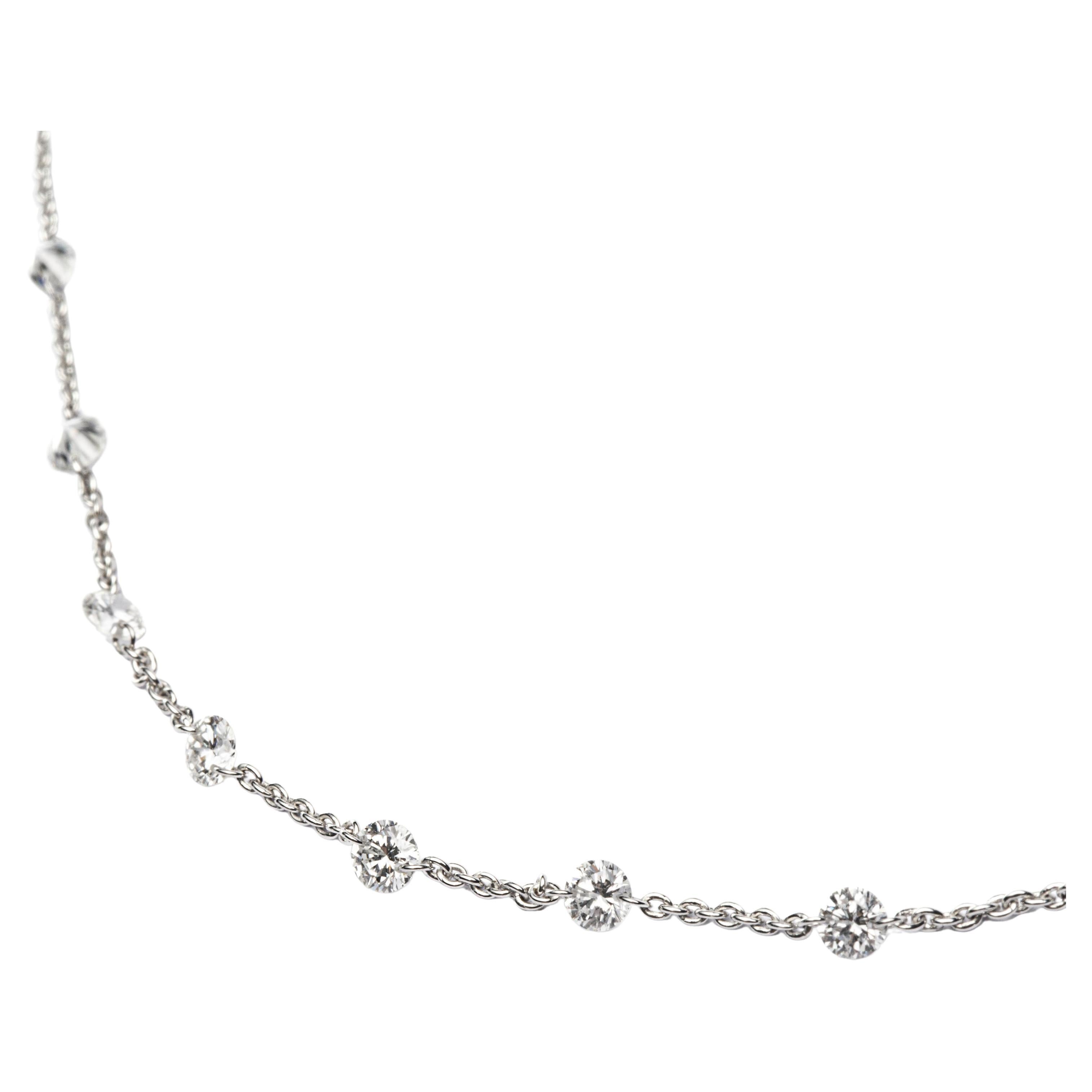 Collana Alex Jona con diamanti bianchi fluttuanti in oro bianco 18 carati