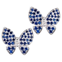Alex Jona Blue Sapphire White Diamond 18karat White Gold Butterfly Stud Earrings