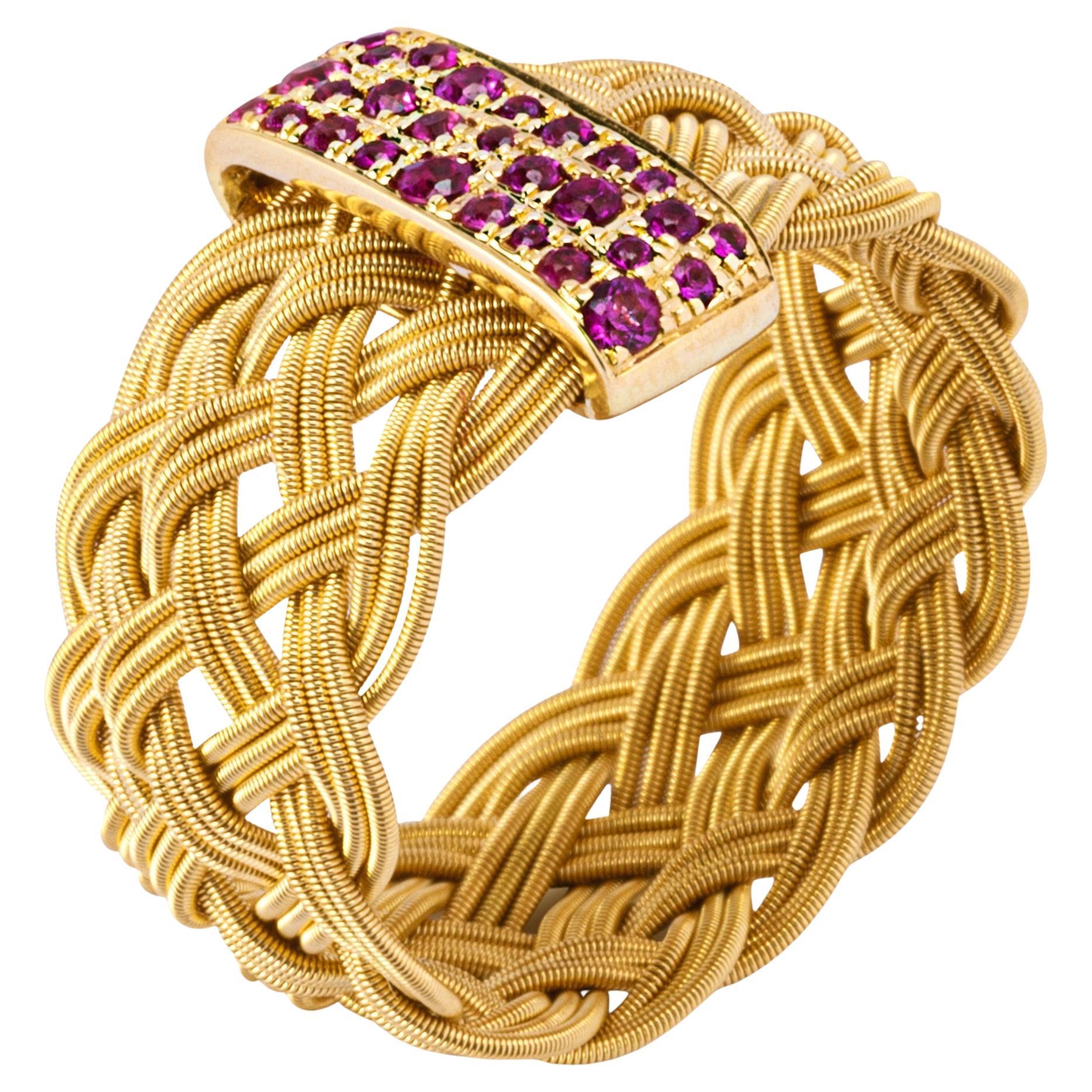 Alex Jona Pink Sapphire 18 Karat Yellow Gold Filigree Ring Band In New Condition For Sale In Lugano, CH