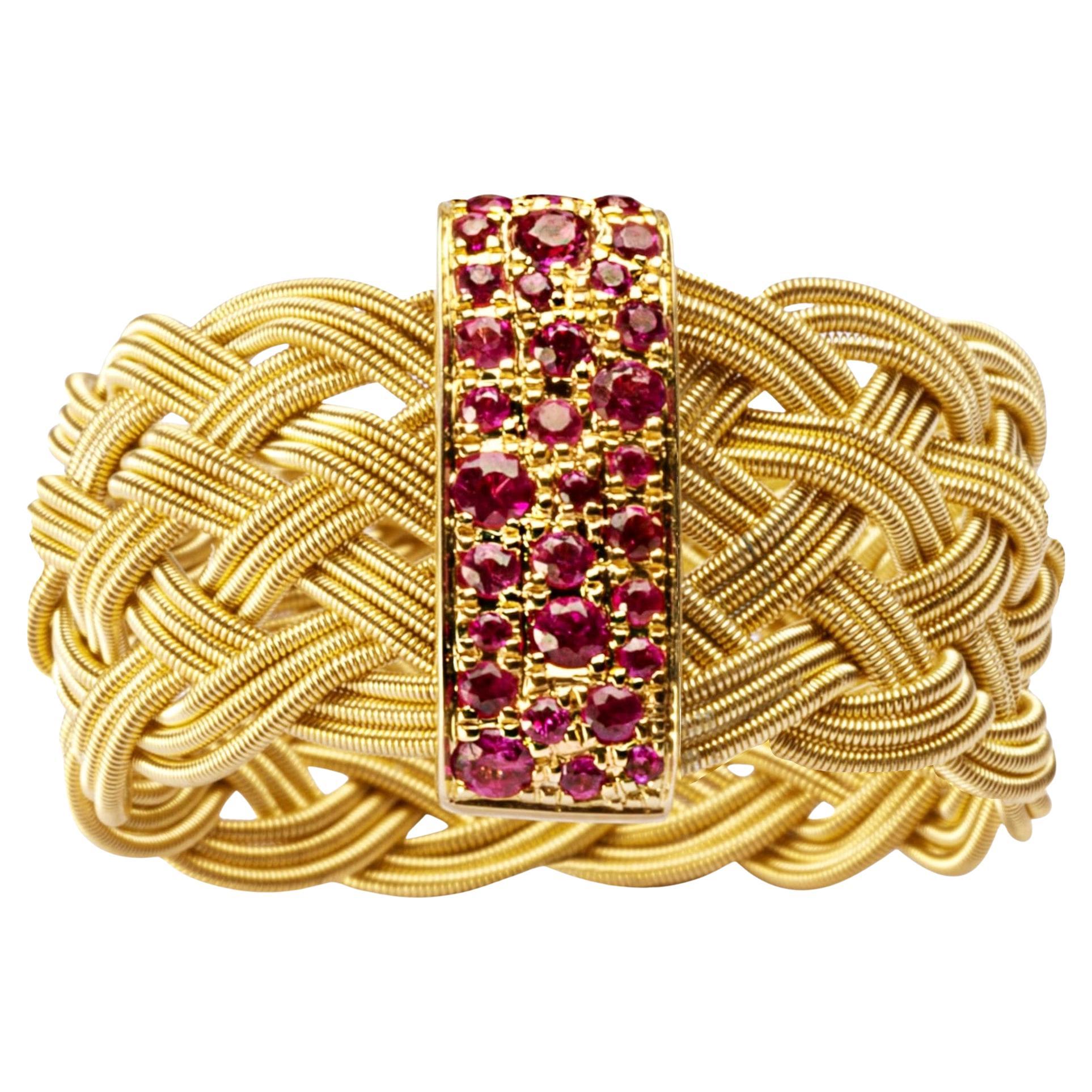 Alex Jona Pink Sapphire 18 Karat Yellow Gold Filigree Ring Band