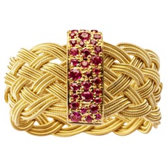 Alex Jona Pink Sapphire 18 Karat Yellow Gold Filigree Ring Band