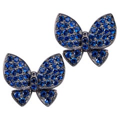 Alex Jona Pendientes Mariposa Zafiro Azul Oro Blanco 18 Kilates