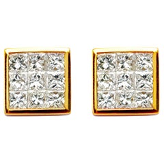 Alex Jona Invisible-Set White Diamond 18 Karat Yellow Gold Stud Earrings