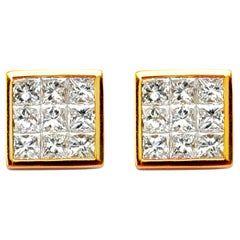 Alex Jona, clous d'oreilles en or jaune 18 carats avec diamants blancs sertis en serti invisible