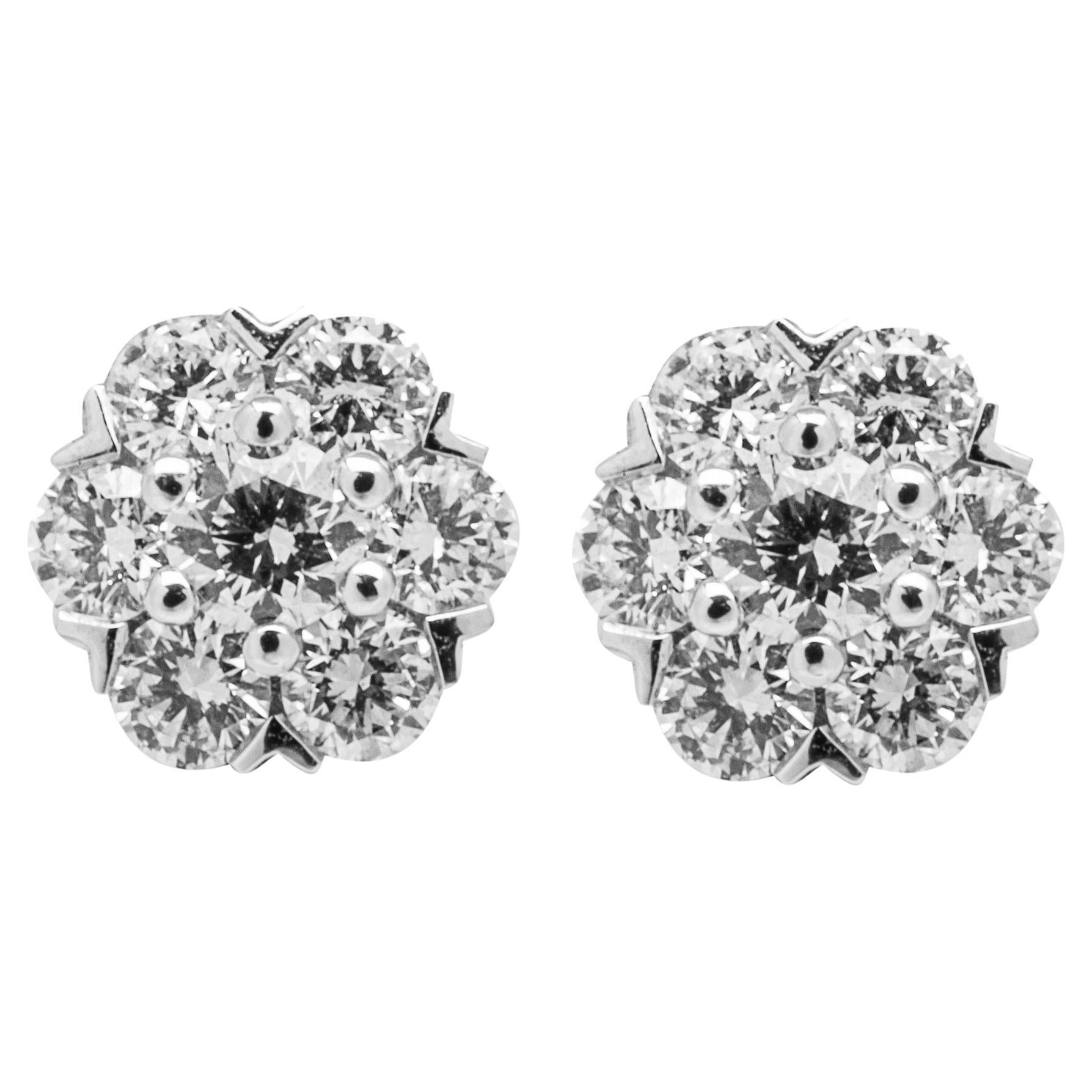 Alex Jona White Diamond 18 Karat White Gold Cluster Stud Earrings For Sale