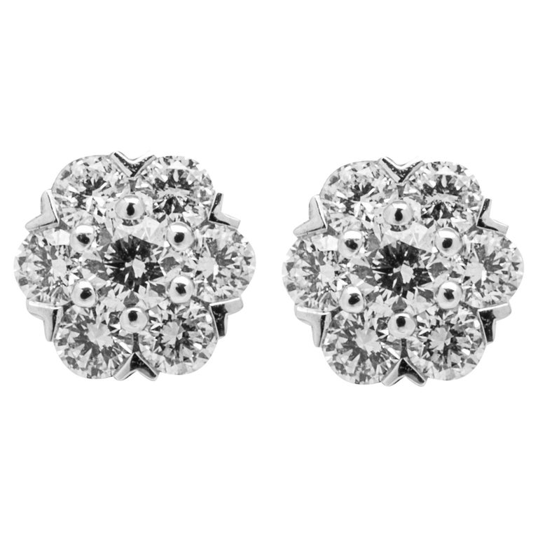 Alex Jona White Diamond 18 Karat White Gold Cluster Stud Earrings For Sale
