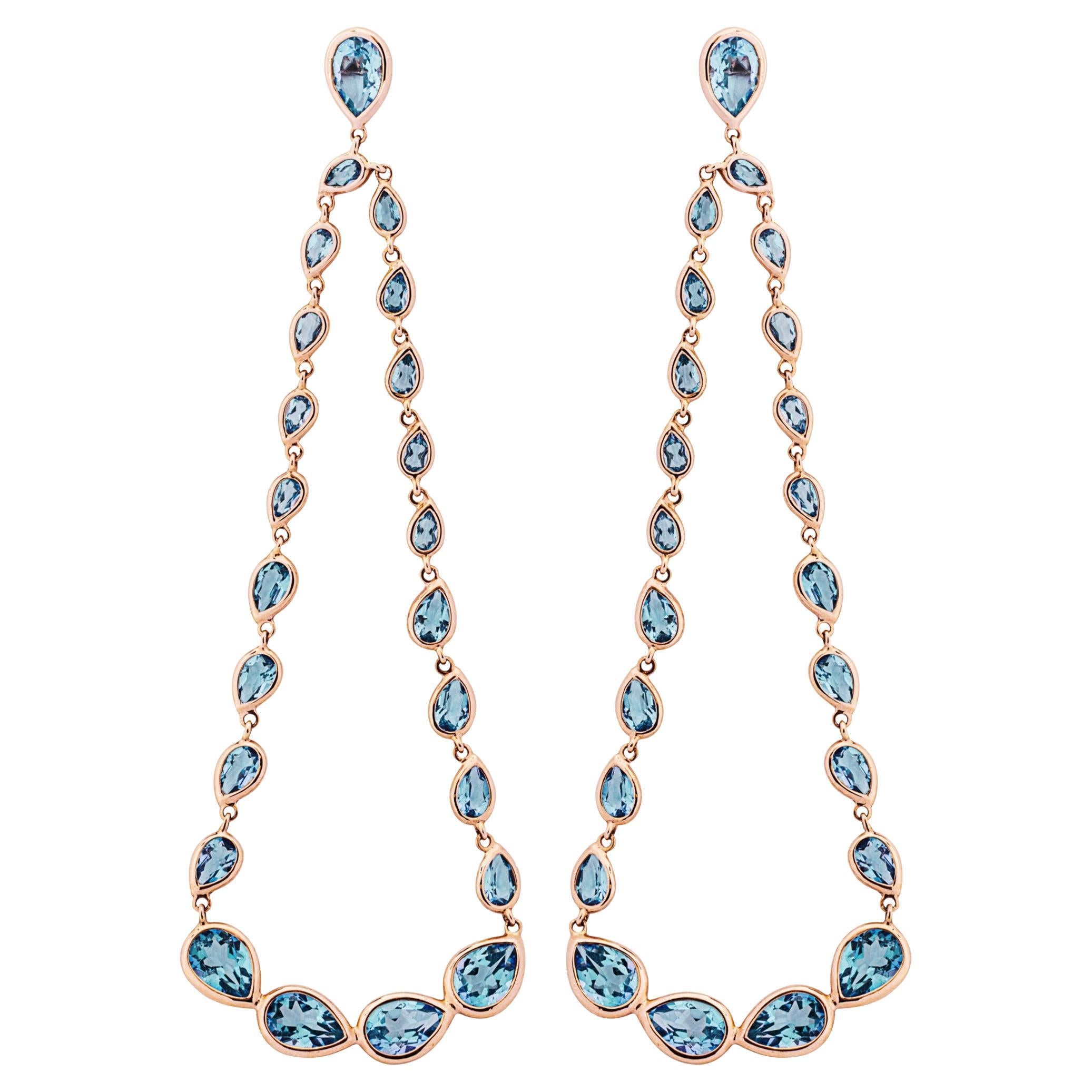 Alex Jona Blue Topaz 18 Karat Rose Gold Articulated Dangle Earrings