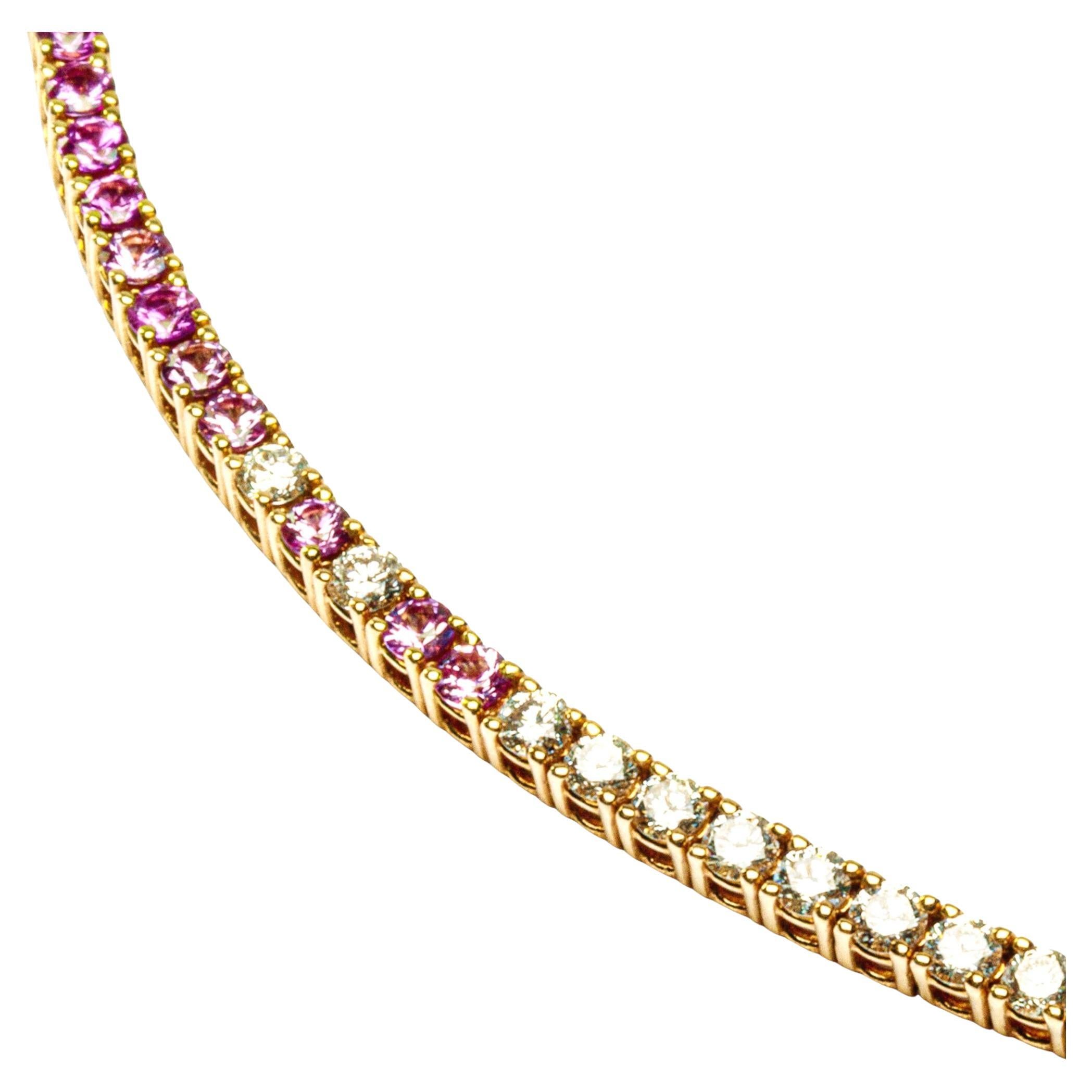 Round Cut Alex Jona Pink Sapphire White Diamond 18 Karat Rose Gold Tennis Bracelet For Sale