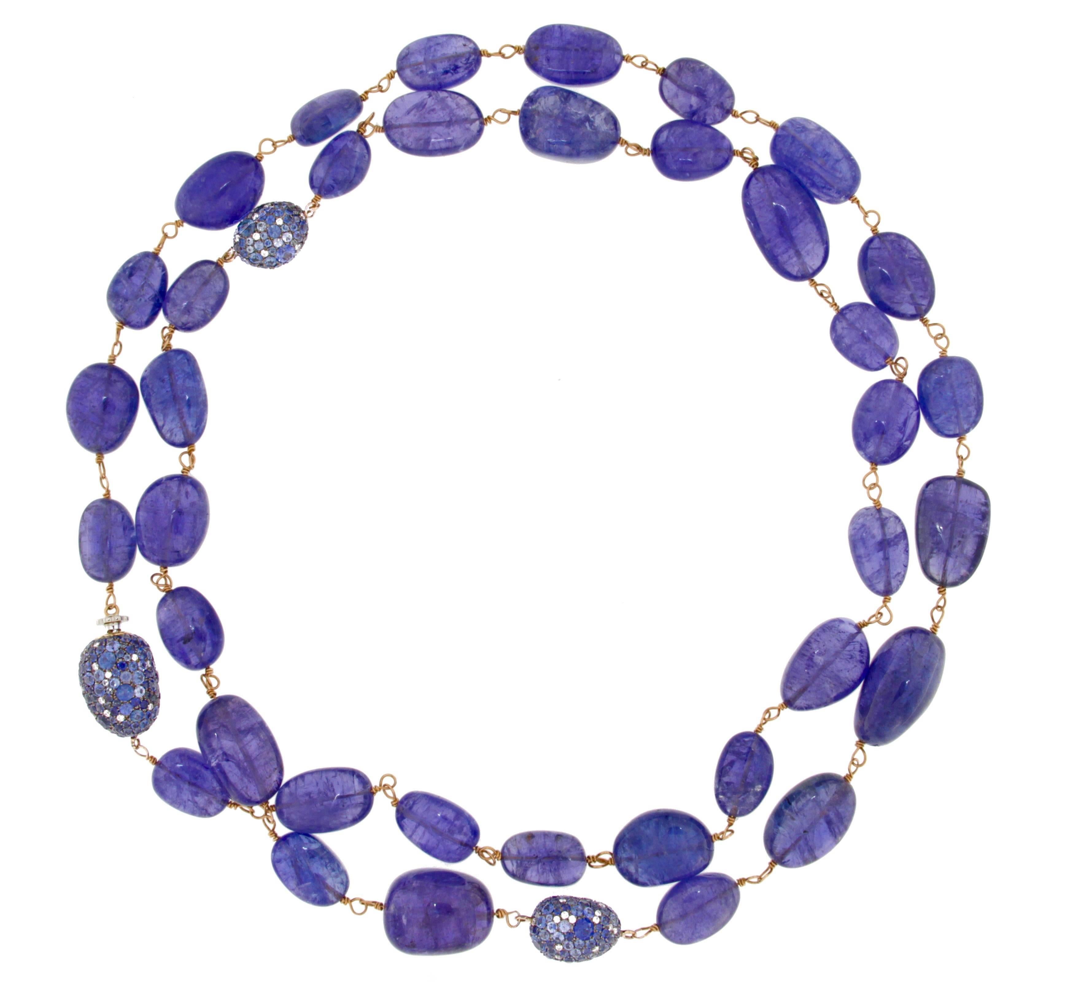 Oval Cut Alex Jona Tanzanite Blue Sapphire White Diamond 18 Karat Rose Gold Necklace For Sale