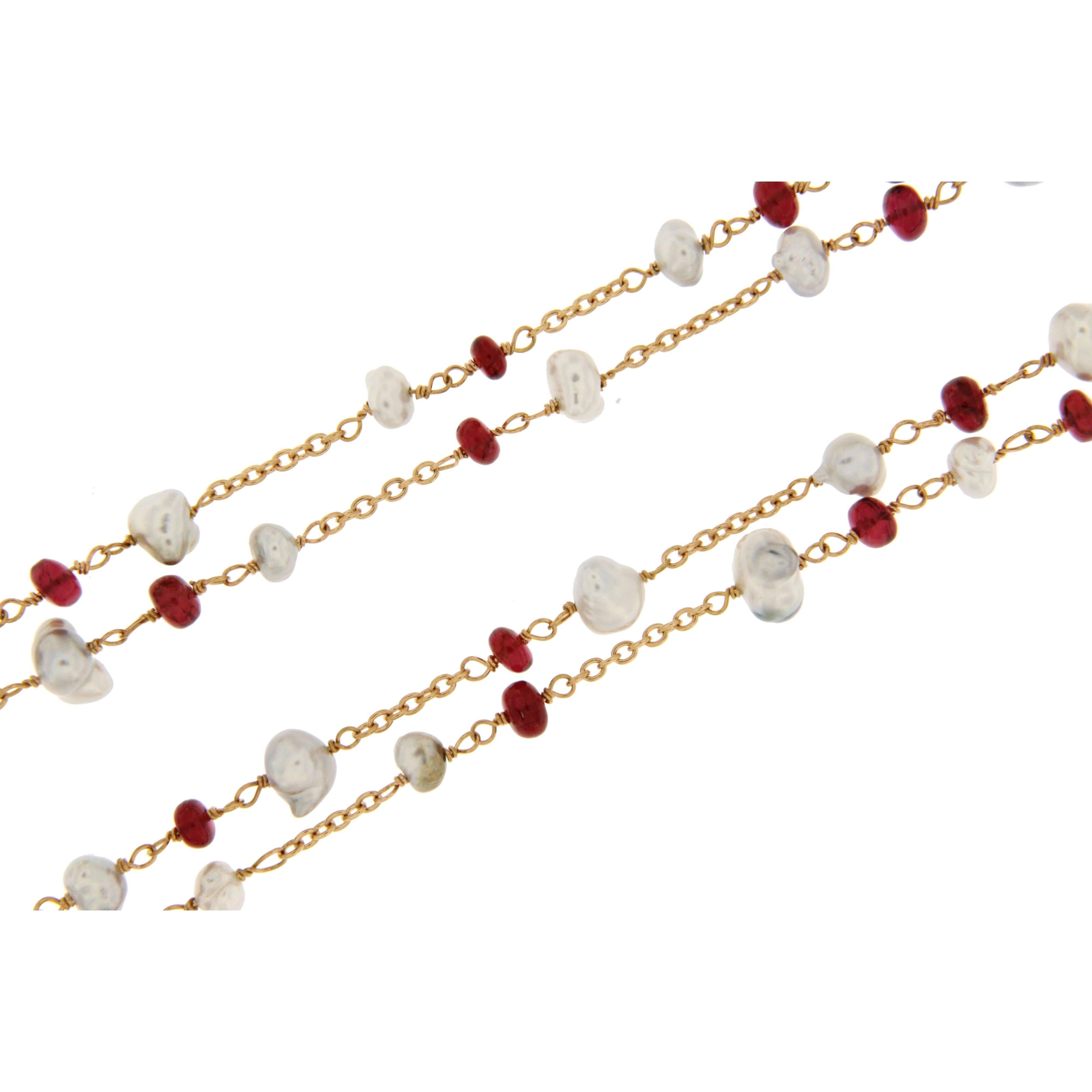 Women's Jona White Keshi Pearl Burmese Spinel 18 Karat Gold Sautoir Long Necklace