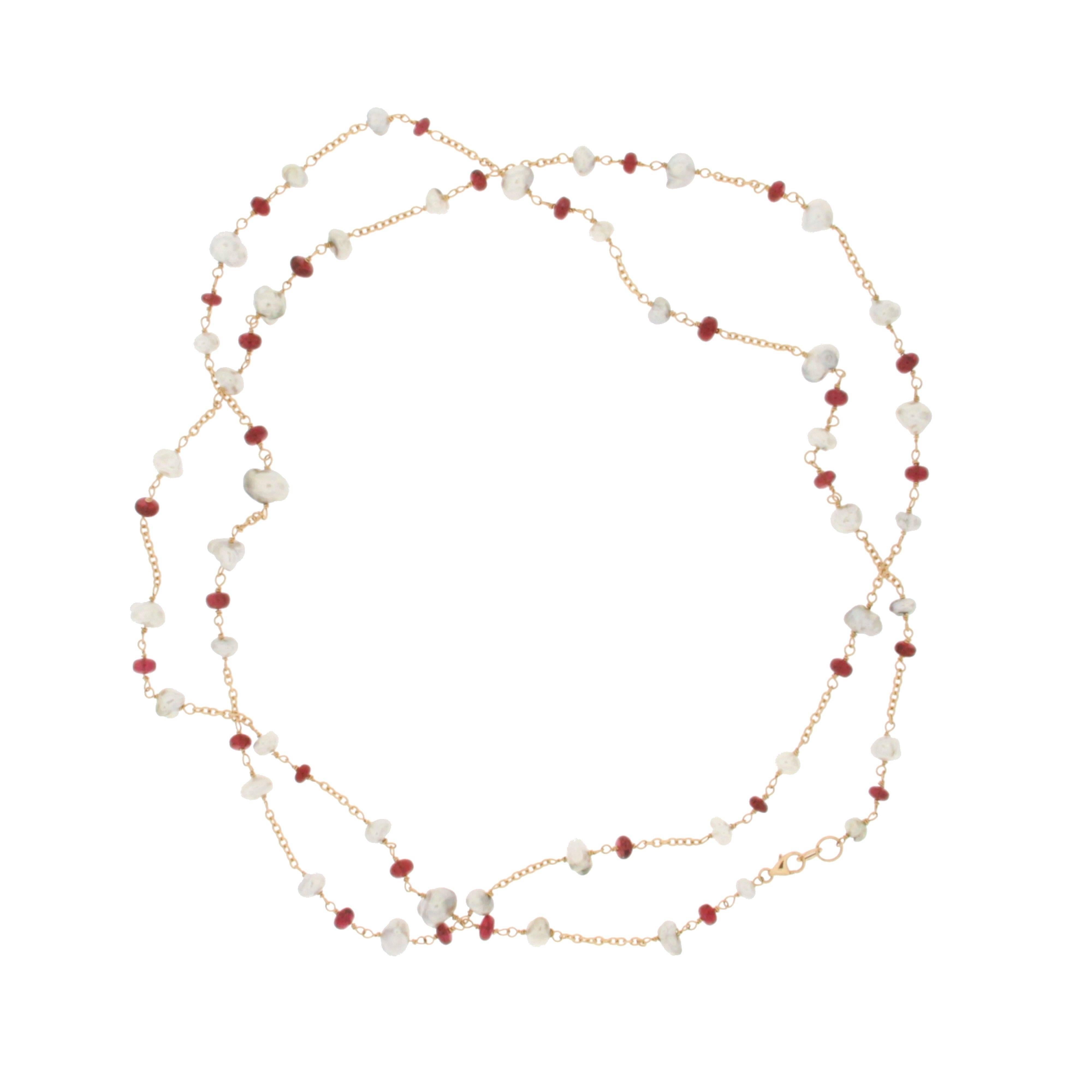 Jona White Keshi Pearl Burmese Spinel 18 Karat Gold Sautoir Long Necklace In New Condition In Torino, IT