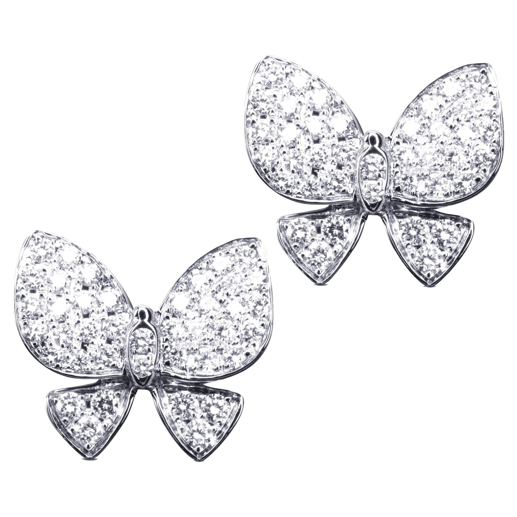 Alex Jona White Diamond 18 Karat White Gold Butterfly Earrings For Sale