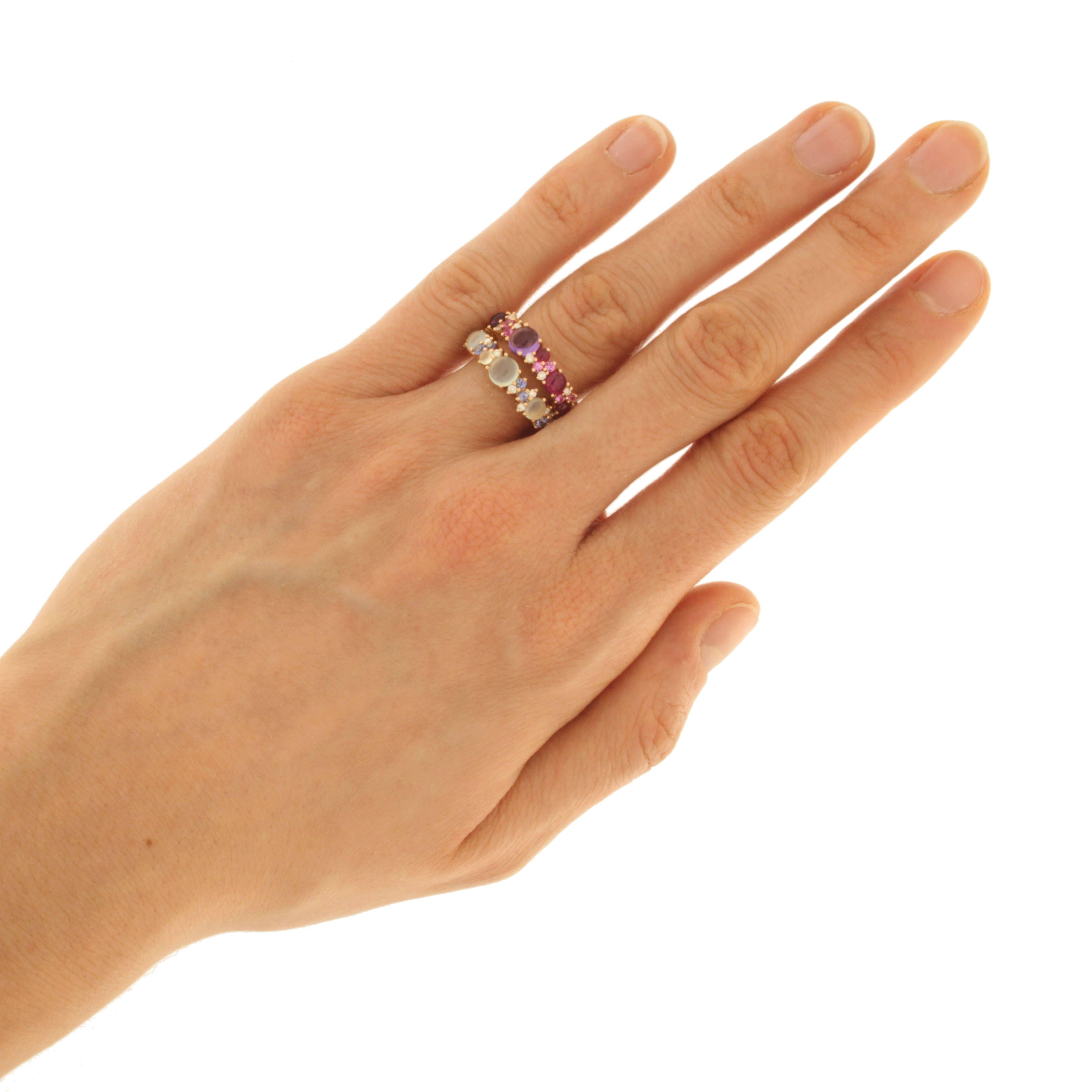 Women's Jona Amethyst Ruby White Diamond Pink Sapphire 18 Karat Rose Gold Band Ring