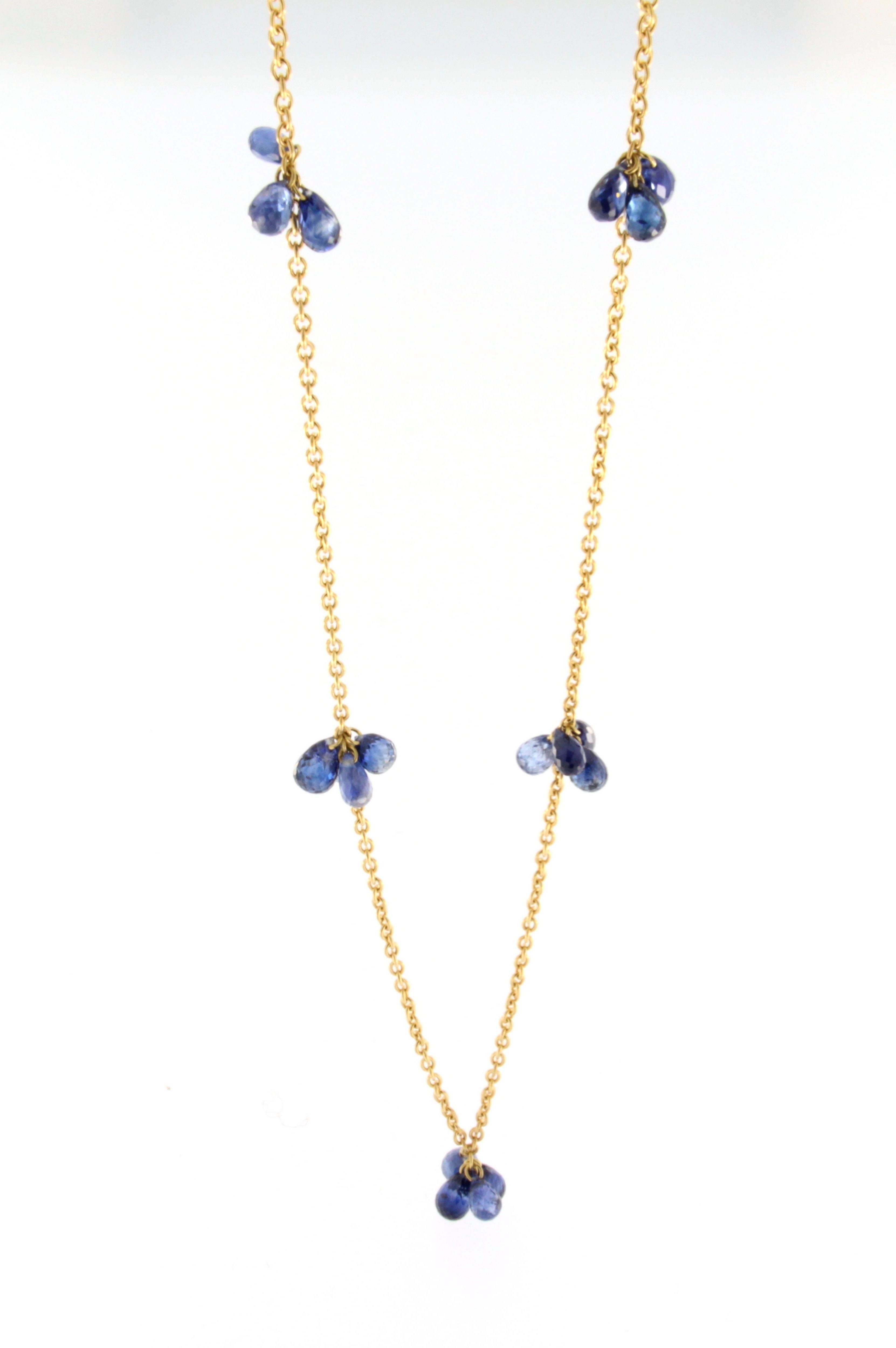 Women's Jona Blue Sapphire 18 Karat Yellow Gold Long Chain Necklace