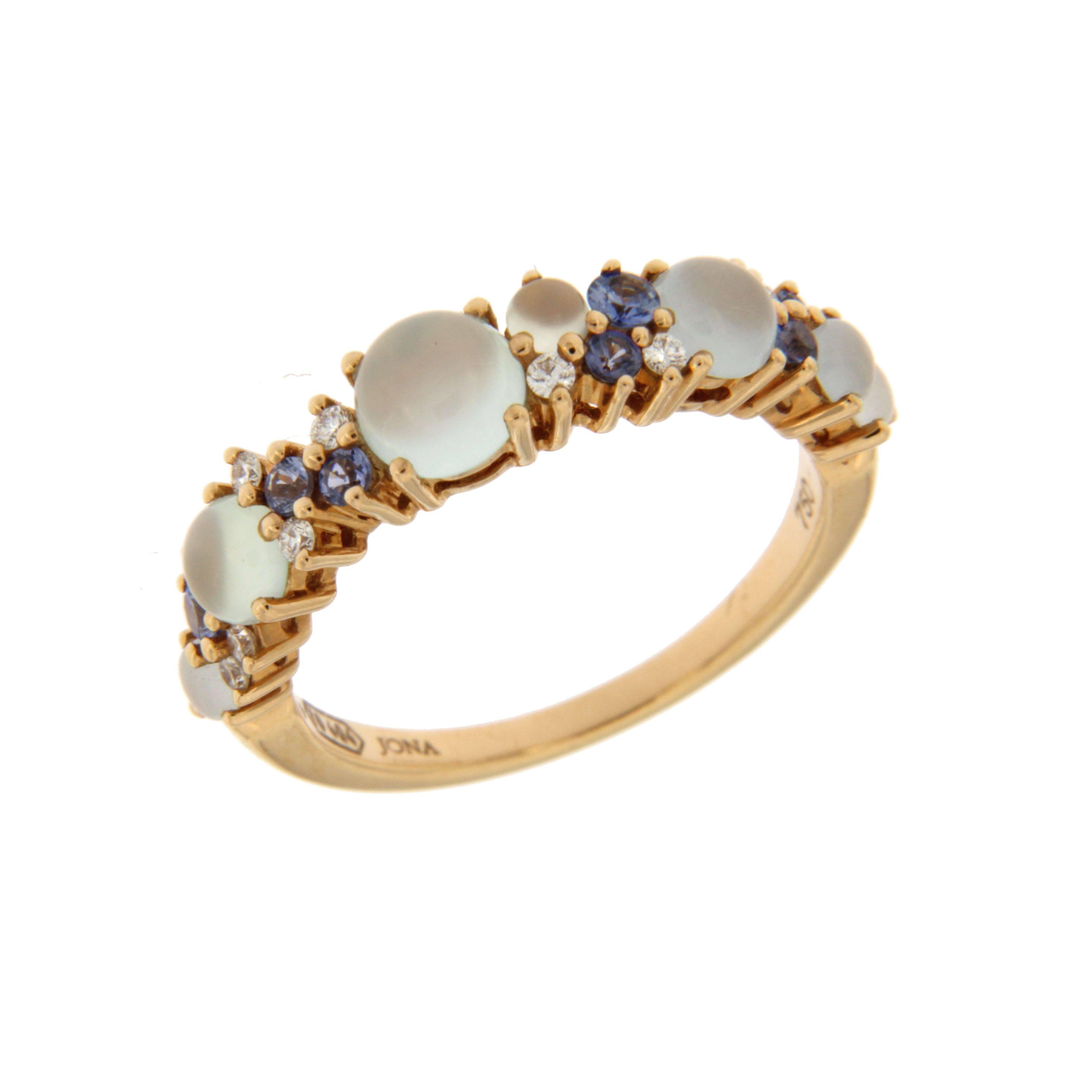 Women's Jona Aquamarine Chalcedony Blue Sapphire Diamond Gold Ring