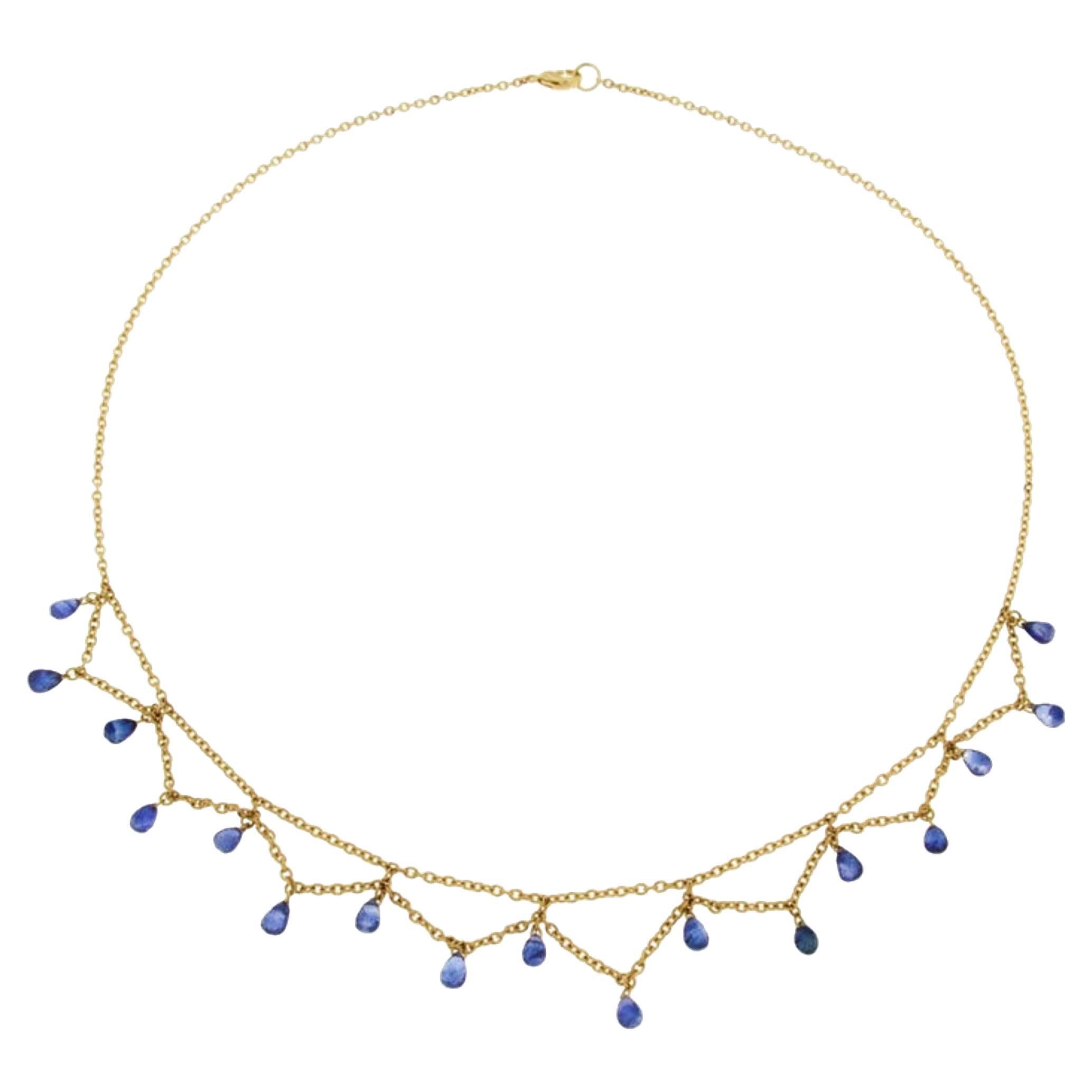 Alex Jona Blue Sapphire 18 Karat Yellow Gold Necklace For Sale
